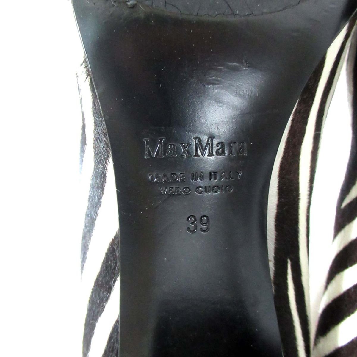  beautiful goods Max Mara Max Mara Zebra pattern is lako leather tea n key heel pumps 39 size 24.5cm corresponding white × dark brown 