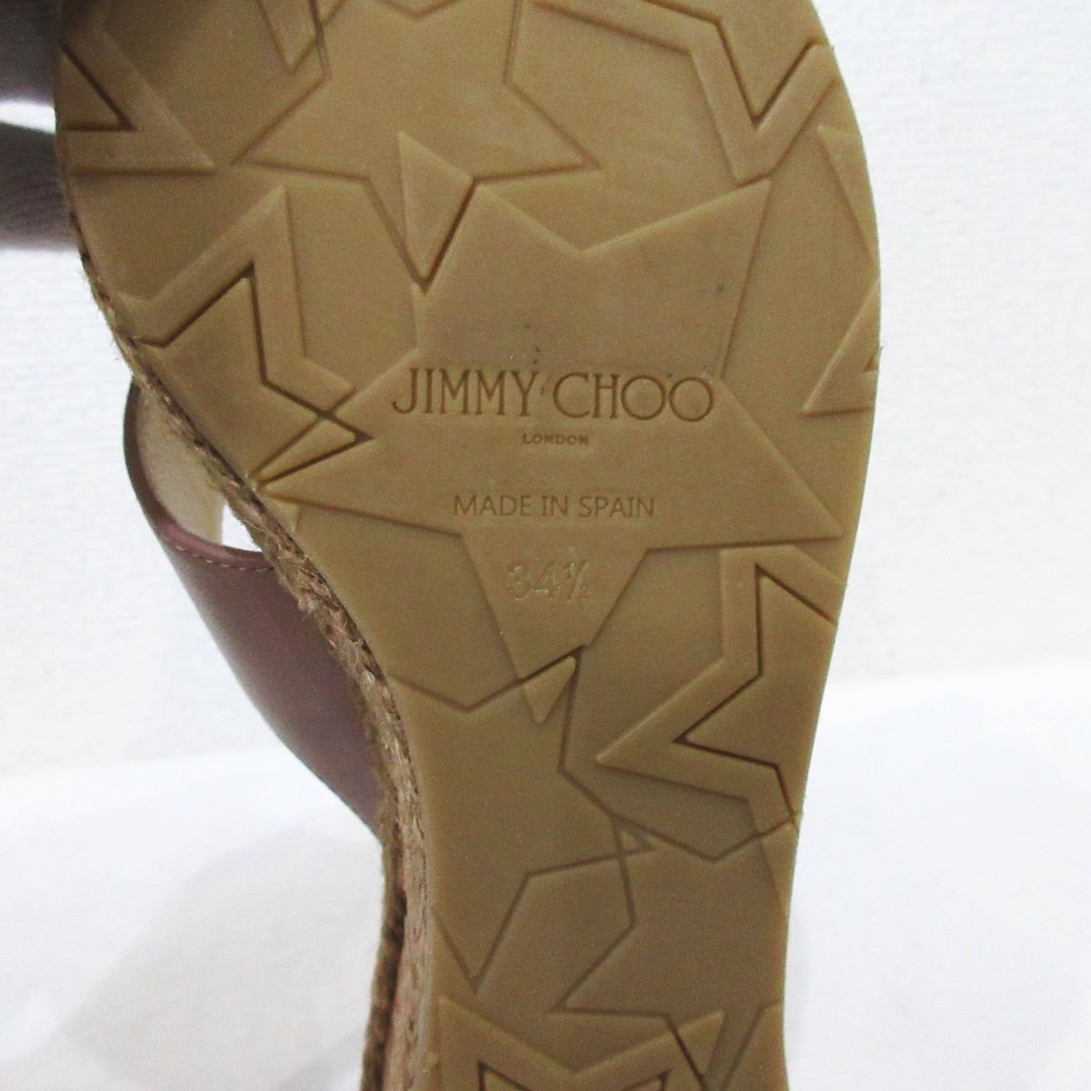 美品 JIMMY CHOO ジミーチュウ ALMER 50 レザー ウェッジソール サンダル サイズ34 1/2 約21.5cm ピンクベージュの画像7