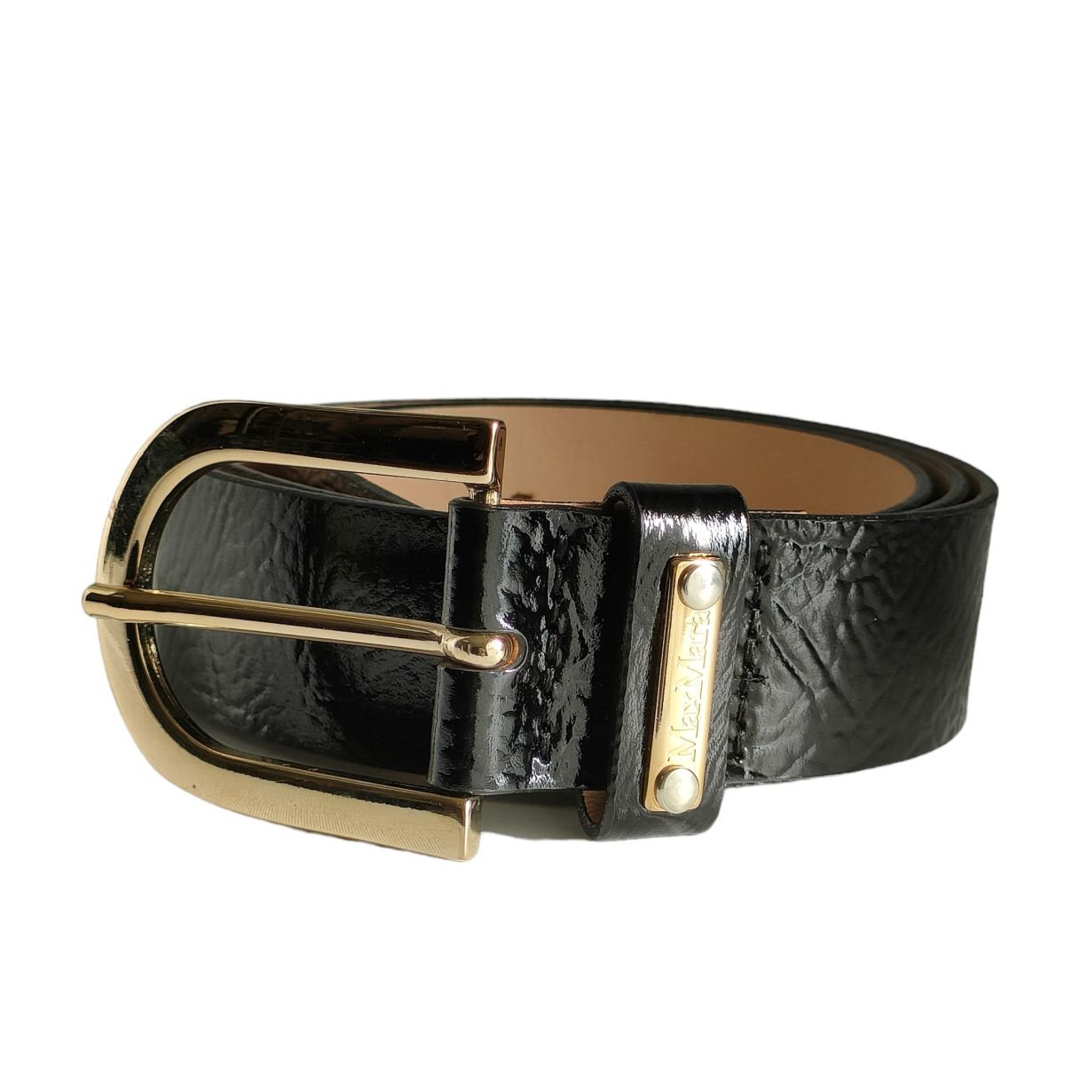  beautiful goods MAX MARA Max Mara enamel leather pin buckle belt M black J0102