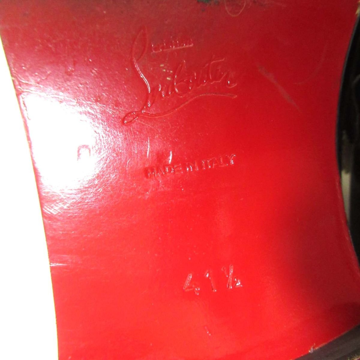 良品 Christian Louboutin クリスチャンルブタン チェーン装飾 エナメル レザー コイン ローファー 41.5 26.5cm ブラック×オフホワイトの画像10