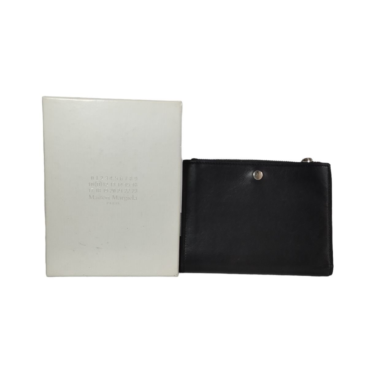 美品 MM6 MaisonMargiela エムエムシックス メゾンマルジェラ レザー 二つ折り財布 コンパクトウォレット 箱付き ブラック J0102_画像9