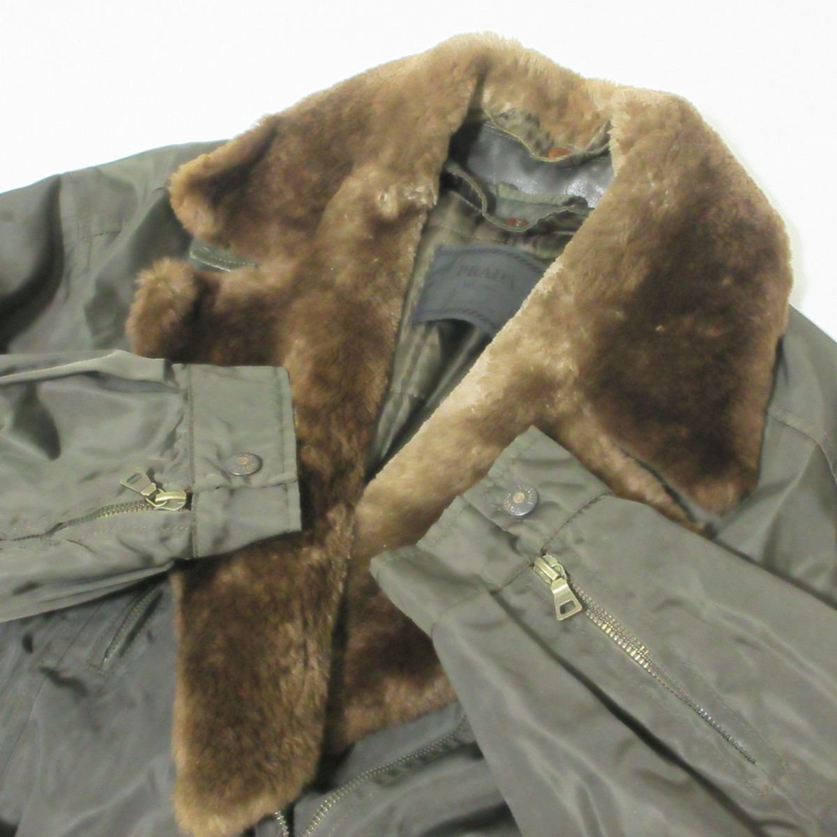  superior article PRADA Prada Vintage collar eko fur liner attaching military jacket blouson M khaki 021