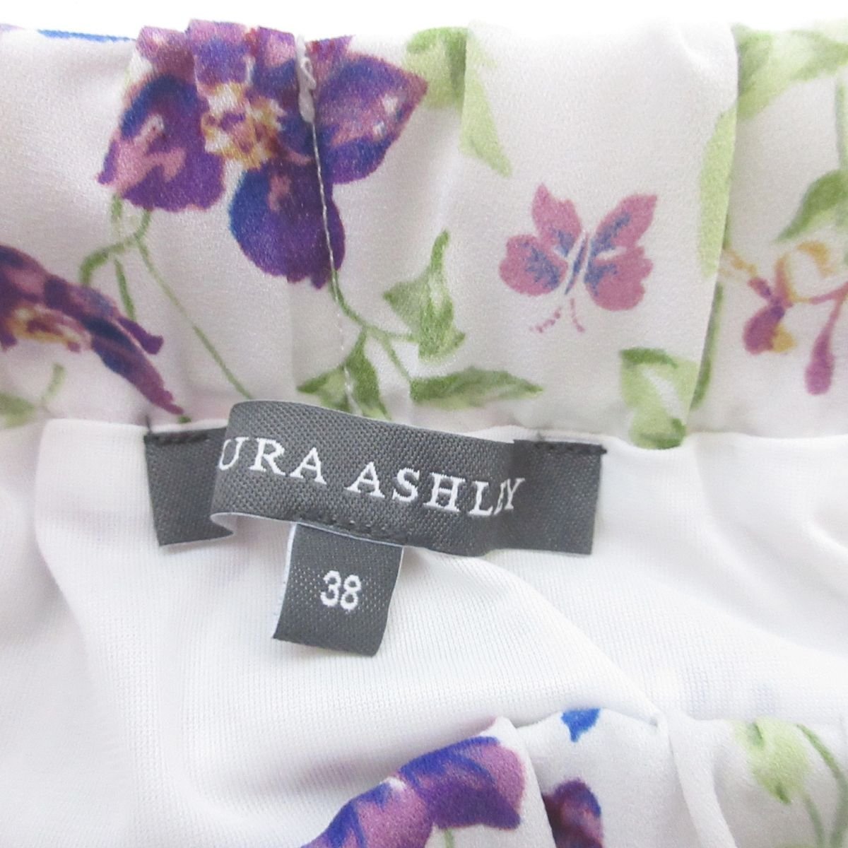 美品 LAURA ASHLEY ローラアシュレイ エルムズウェル柄 花柄 イージー ロング スカート N98-76011 38 ホワイト ◆_画像4