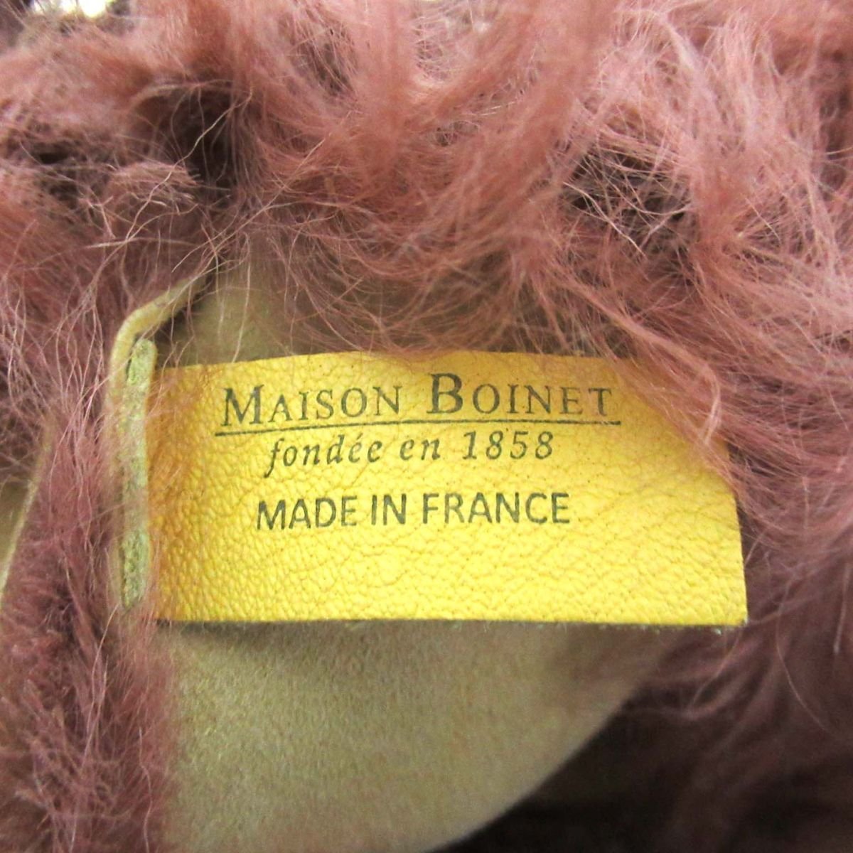 美品 MAISON BOINET メゾンボアネ フランス製 ムートンファー ダブルチェーン ショルダーバッグ ピンクブラウン×ゴールド金具_画像5