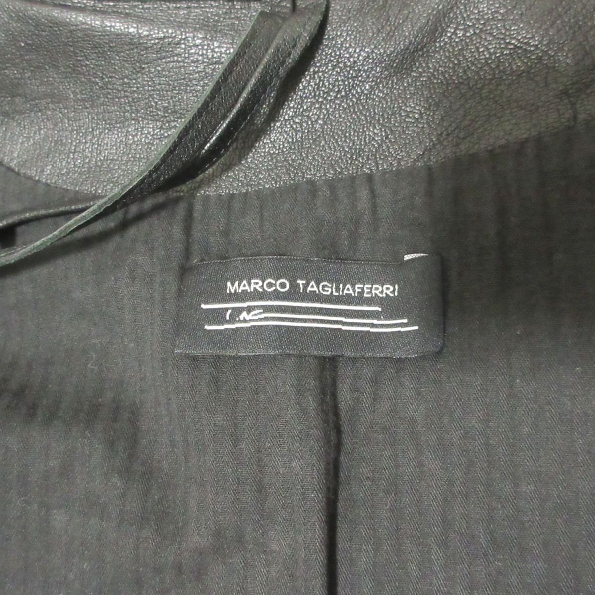 美品 MARCO TAGLIAFERRI マルコタリアフェリ シープレザー ジップアップ ミリタリー シャツジャケット ブルゾン 44 ブラック 022の画像3