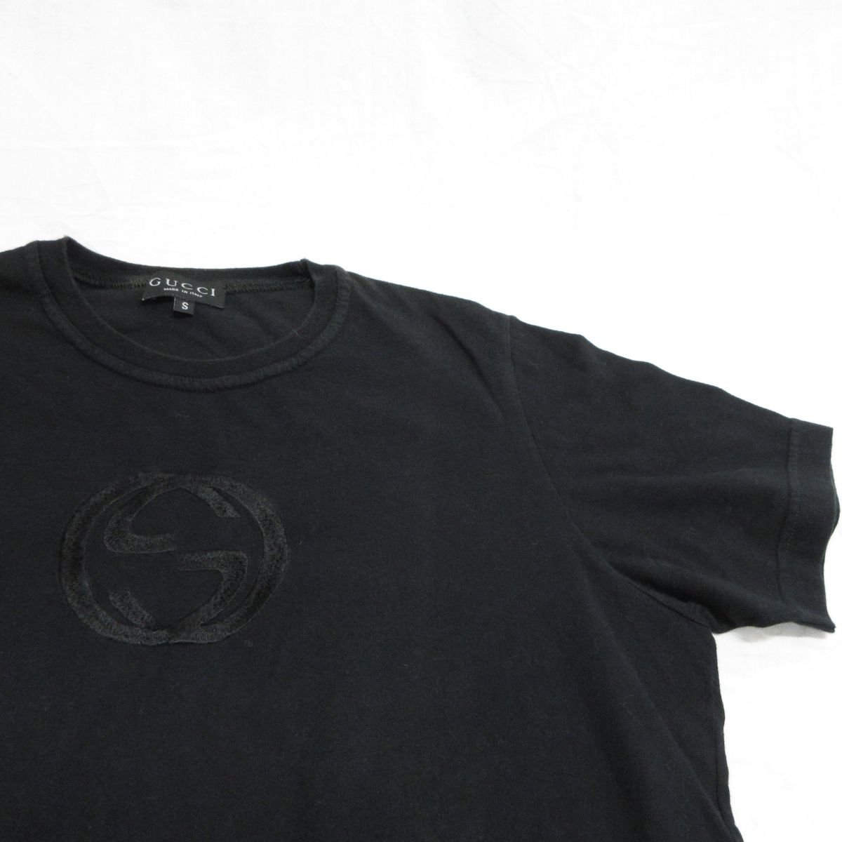 良品 GUCCI グッチ トムフォード期 1997年製 インターロッキングGロゴ刺繍 クルーネック 半袖 Tシャツ カットソー S ブラックの画像4