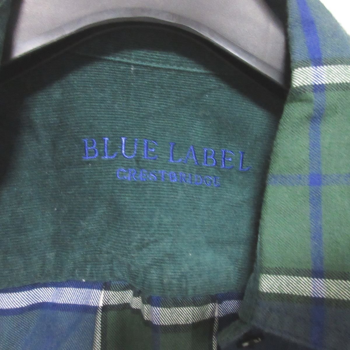 美品 BLUE LABEL CRESTBRIDGE ブルーレーベル クレストブリッジ チェック柄 長袖 シャツ ワンピース 55Ｍ90-238-29 38 グリーン ブルー ◆_画像6