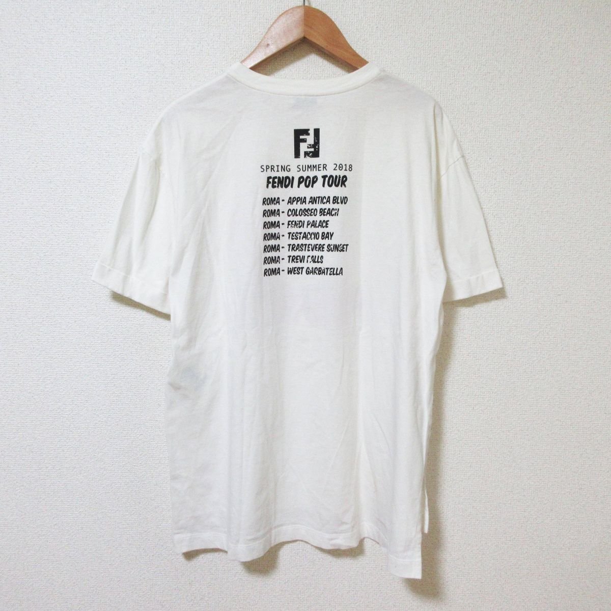 良品 18SS FENDI フェンディ プリント ロゴ スパンコール ビジュー 半袖 Tシャツ カットソー サイズXS ホワイト_画像2