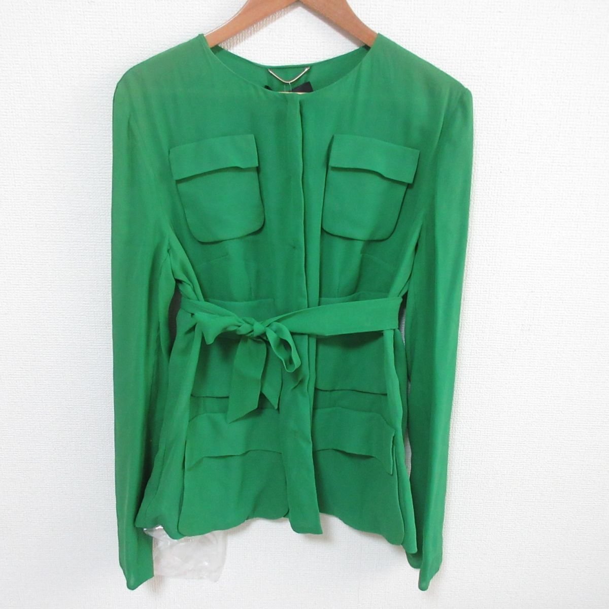  unused Les Copainsreko bread silk 100% pocket design sia- bell tedo jacket large size 44 green *