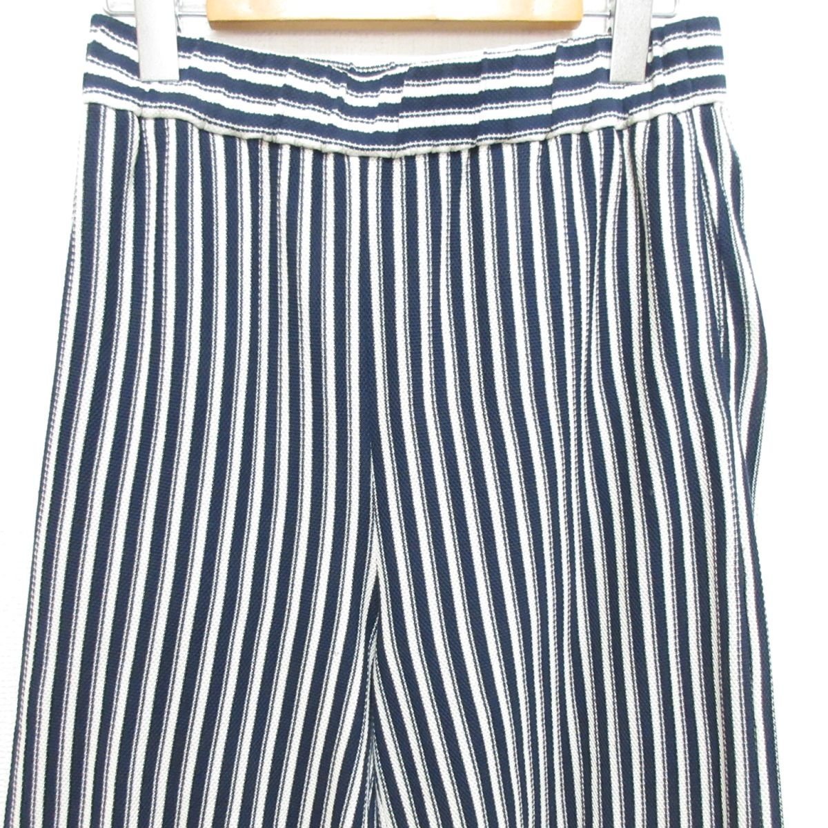  beautiful goods 20SS Lisiere Rige .-rua Pal tomon stripe pattern Easy wide pants size 36 navy × white *