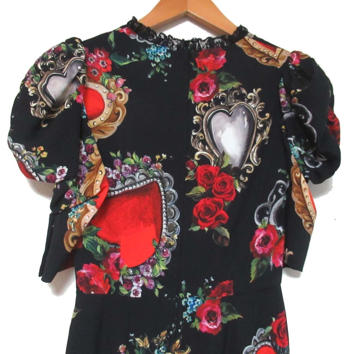  almost unused DOLCE&GABBANA Dolce & Gabbana flower × Heart pattern knee on height silk Blend dress One-piece 36 size black group *