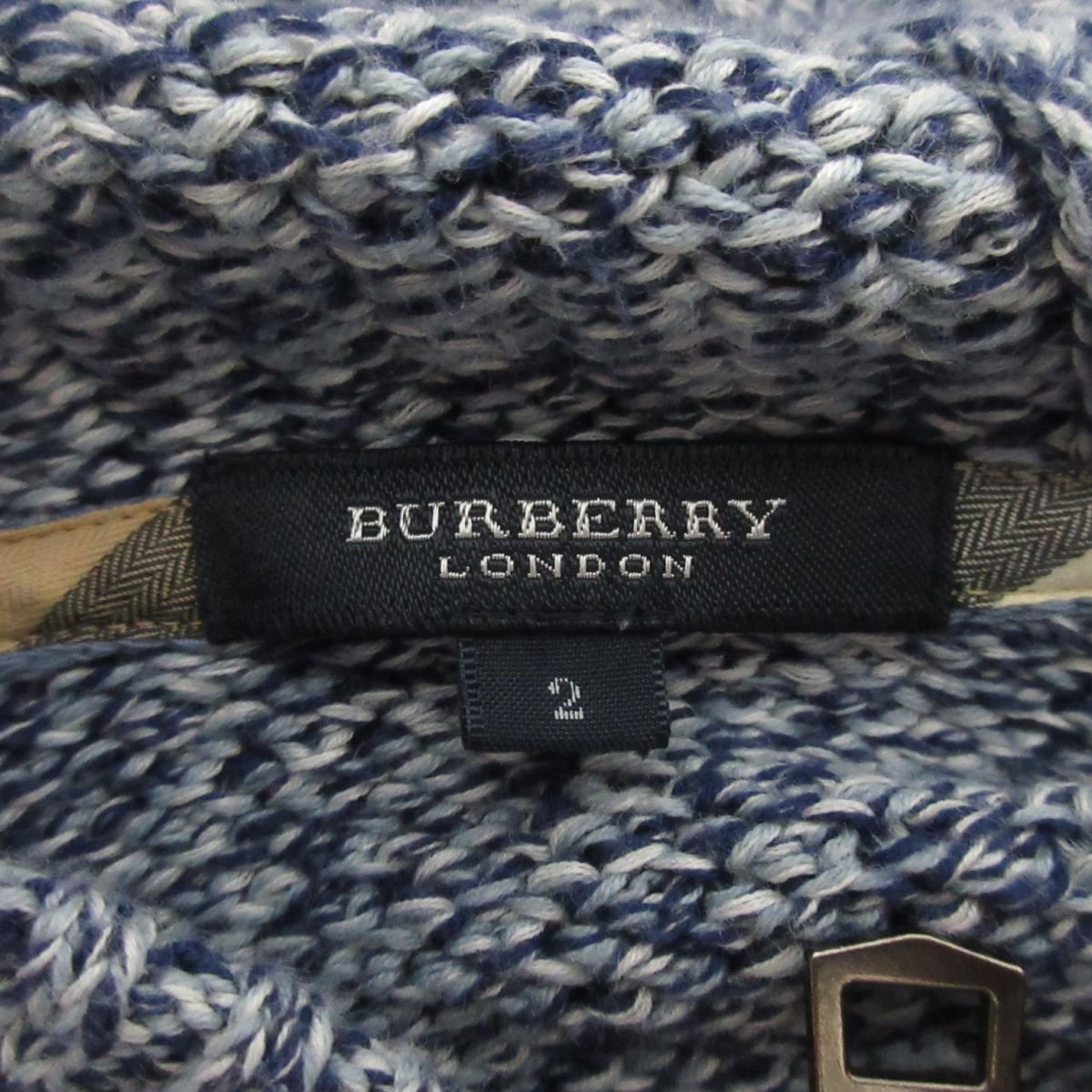 美品 BURBERRY LONDON バーバリー ロンドン フーディー ジップアップ ニットパーカー サイズ2 ブルー系 ◆_画像6