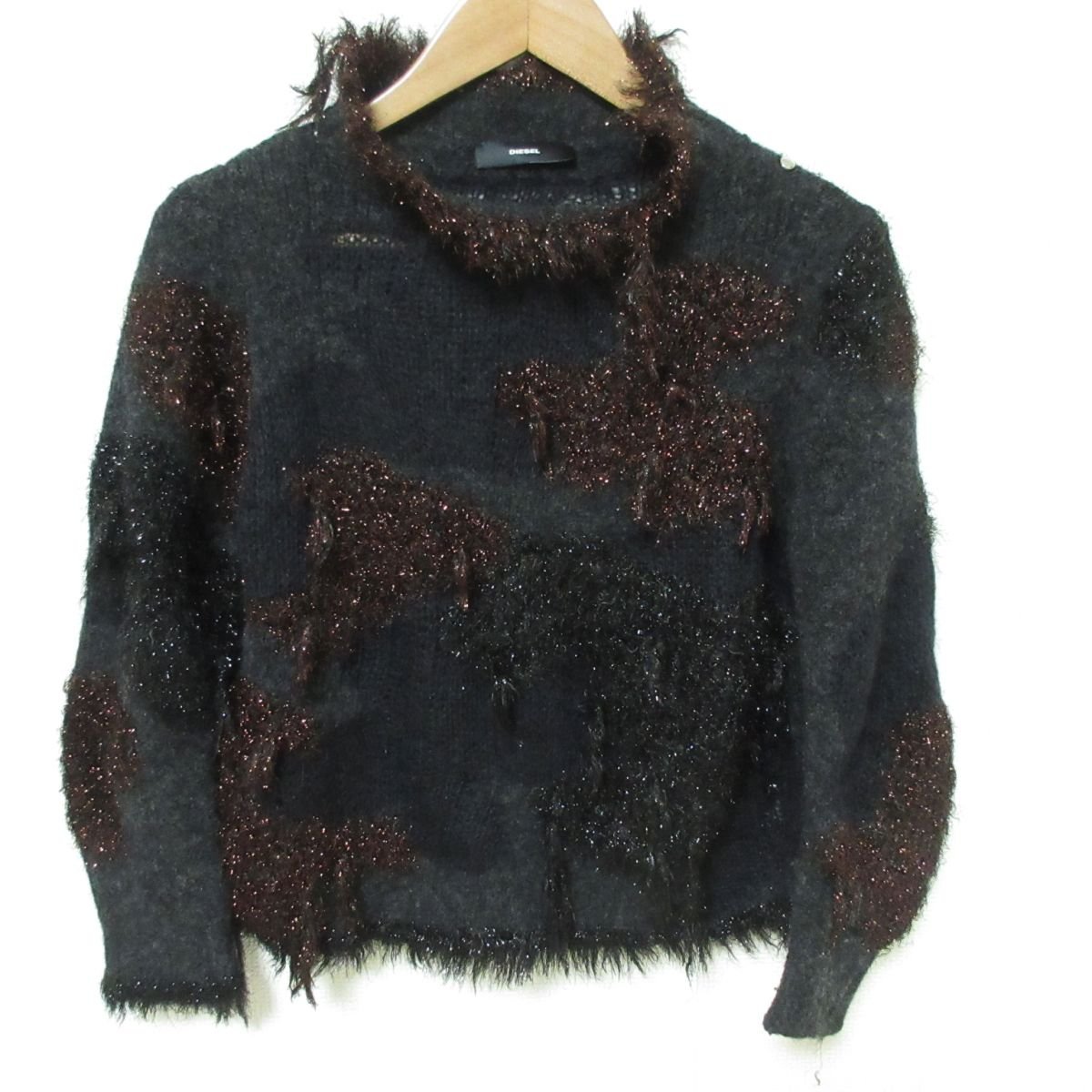  beautiful goods DIESEL diesel moheya Blend lame long sleeve shaggy knitted sweater size XS black group *