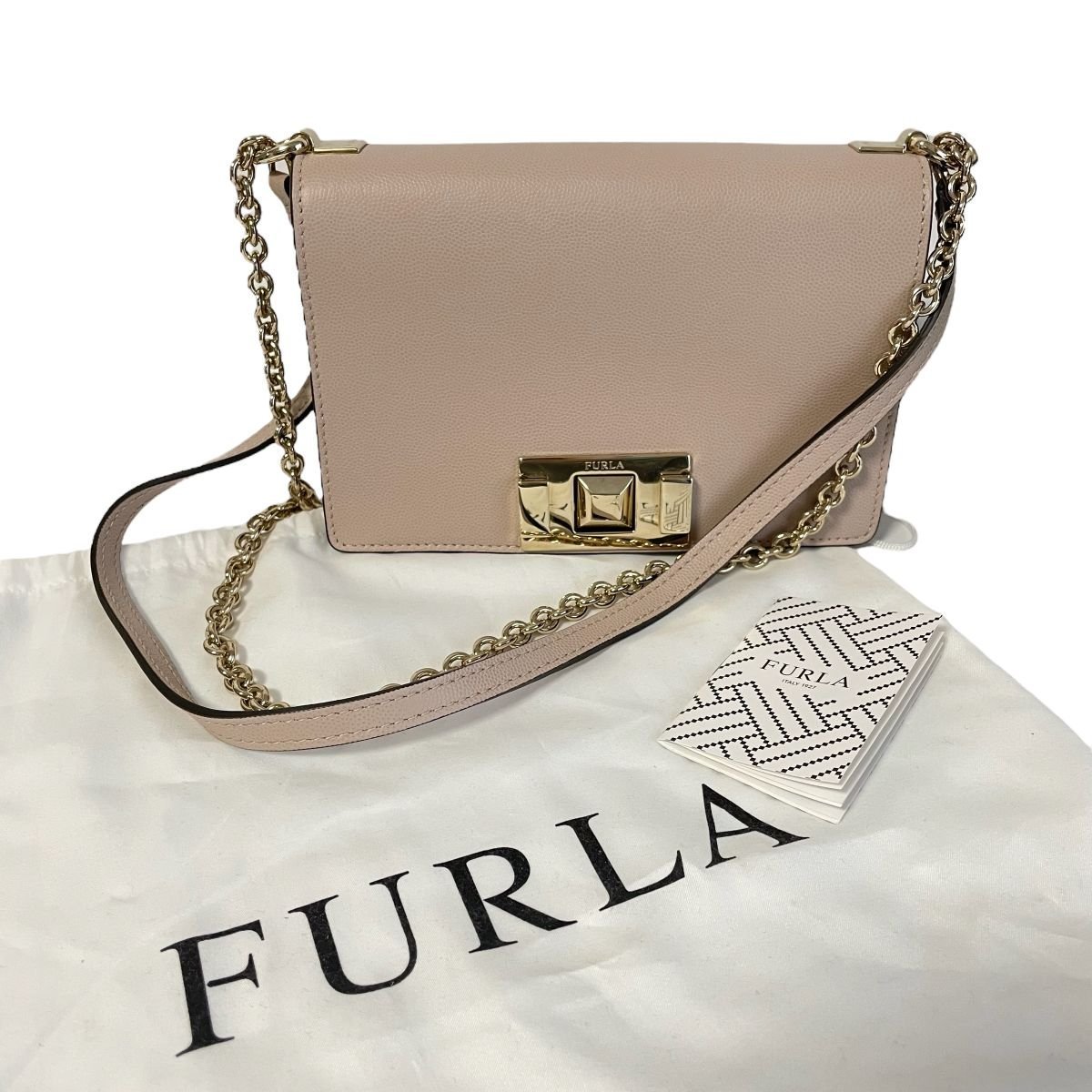 美品 FURLA フルラ MIMI ミミ レザー 2Way仕様 ワンショルダーバッグ ショルダーバッグ クロスボディバッグ グレージュ×ゴールド金具 ◆_画像9