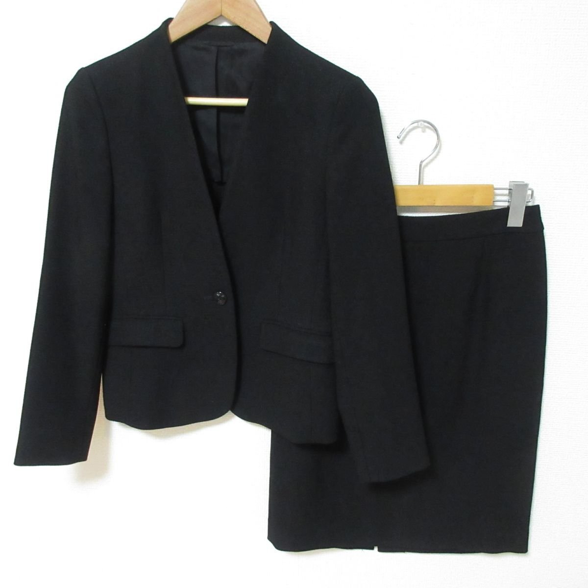 美品 ANAYI アナイ ノーカラージャケット+スカート セットアップ スーツ サイズ36 ブラック ◆