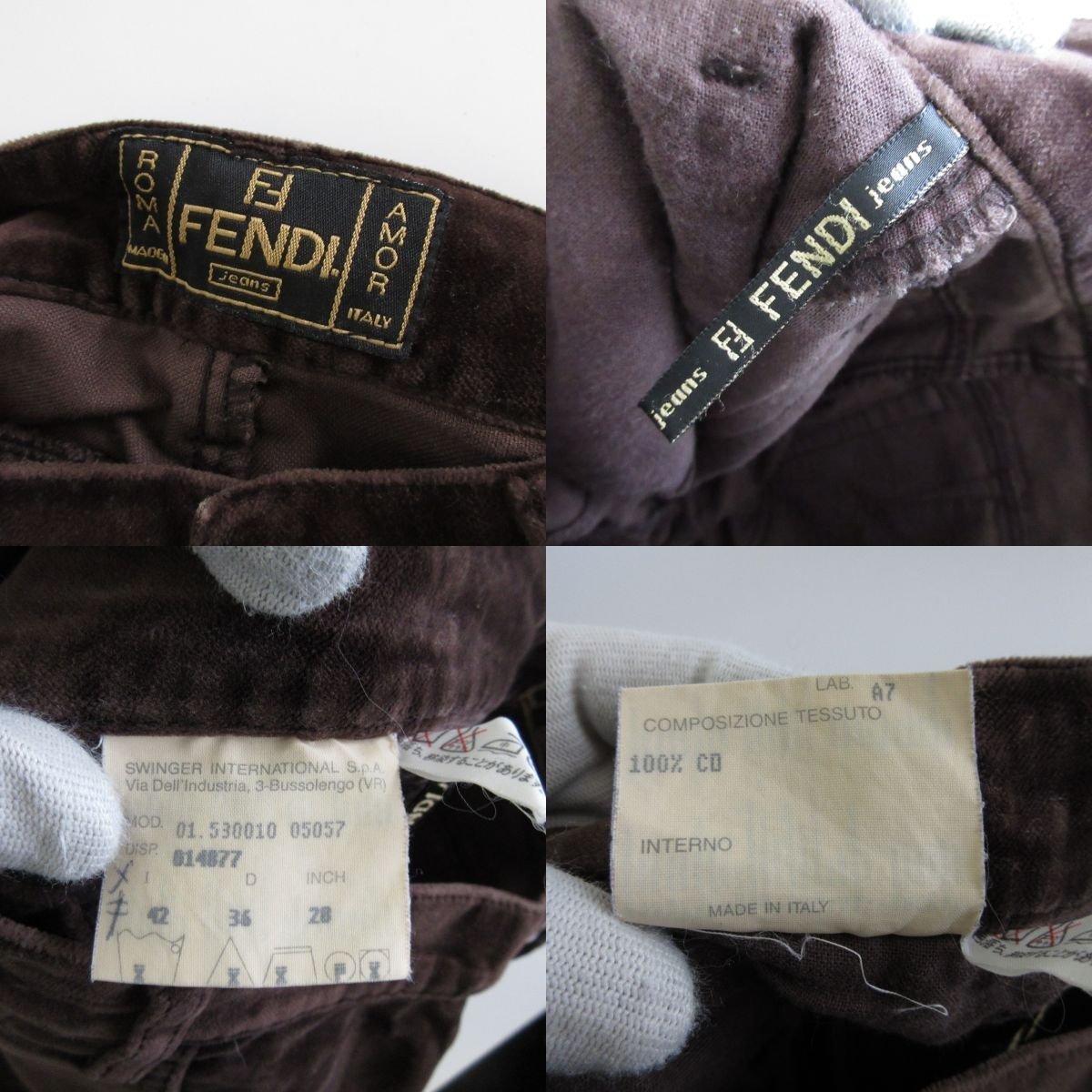  прекрасный товар FENDI jeans Fendi Vintage Zip fly Logo вышивка bell спальное место брюки 42 Brown *