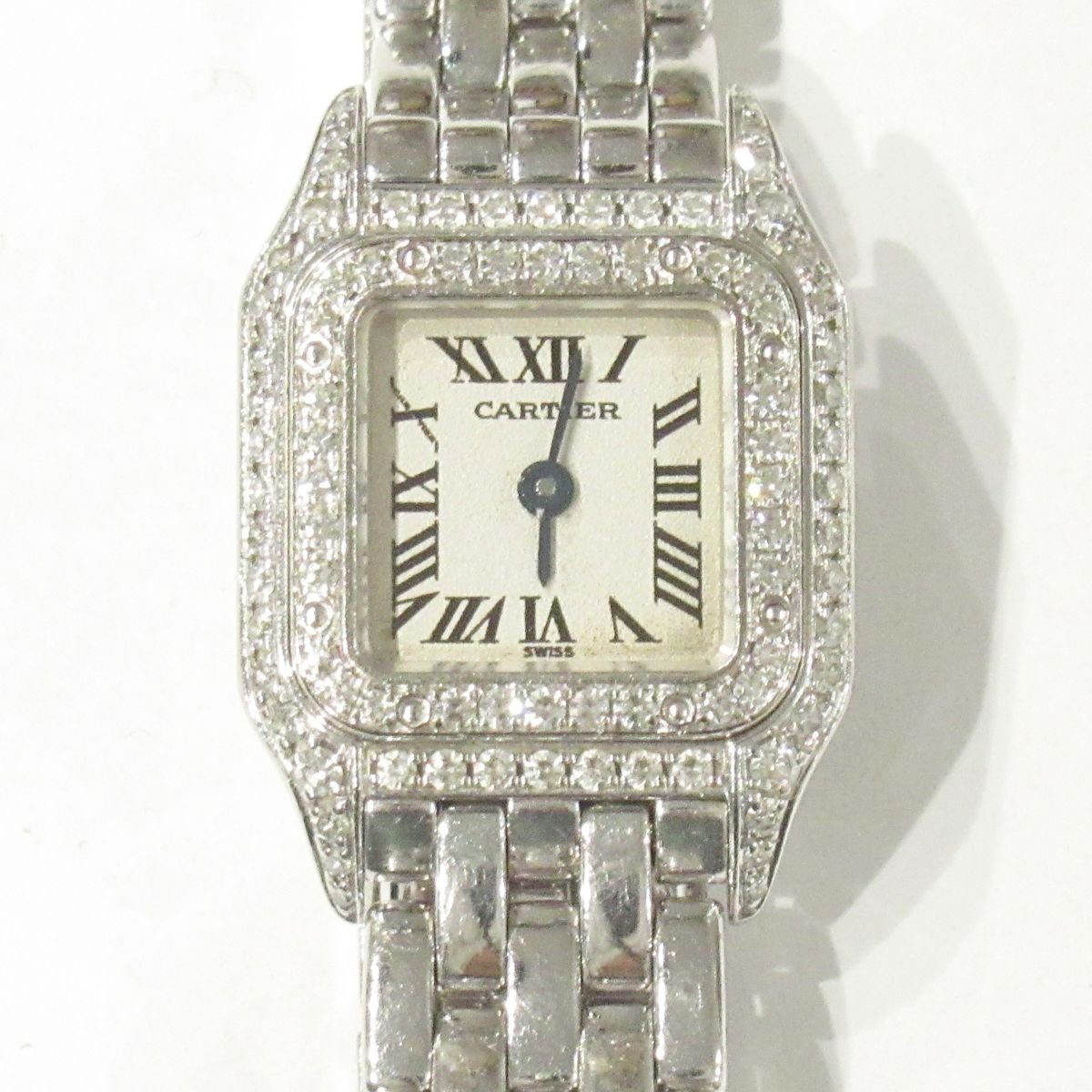  beautiful goods Cartier Cartier 2 -ply bezel diamond Mini Panthere de Cartier square form wristwatch K18WG 750 46.2g silver *