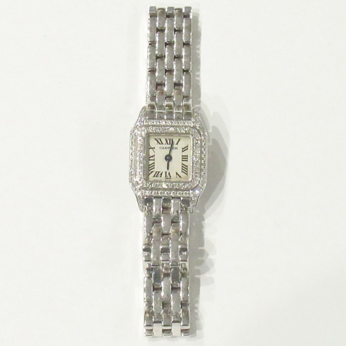  beautiful goods Cartier Cartier 2 -ply bezel diamond Mini Panthere de Cartier square form wristwatch K18WG 750 46.2g silver *