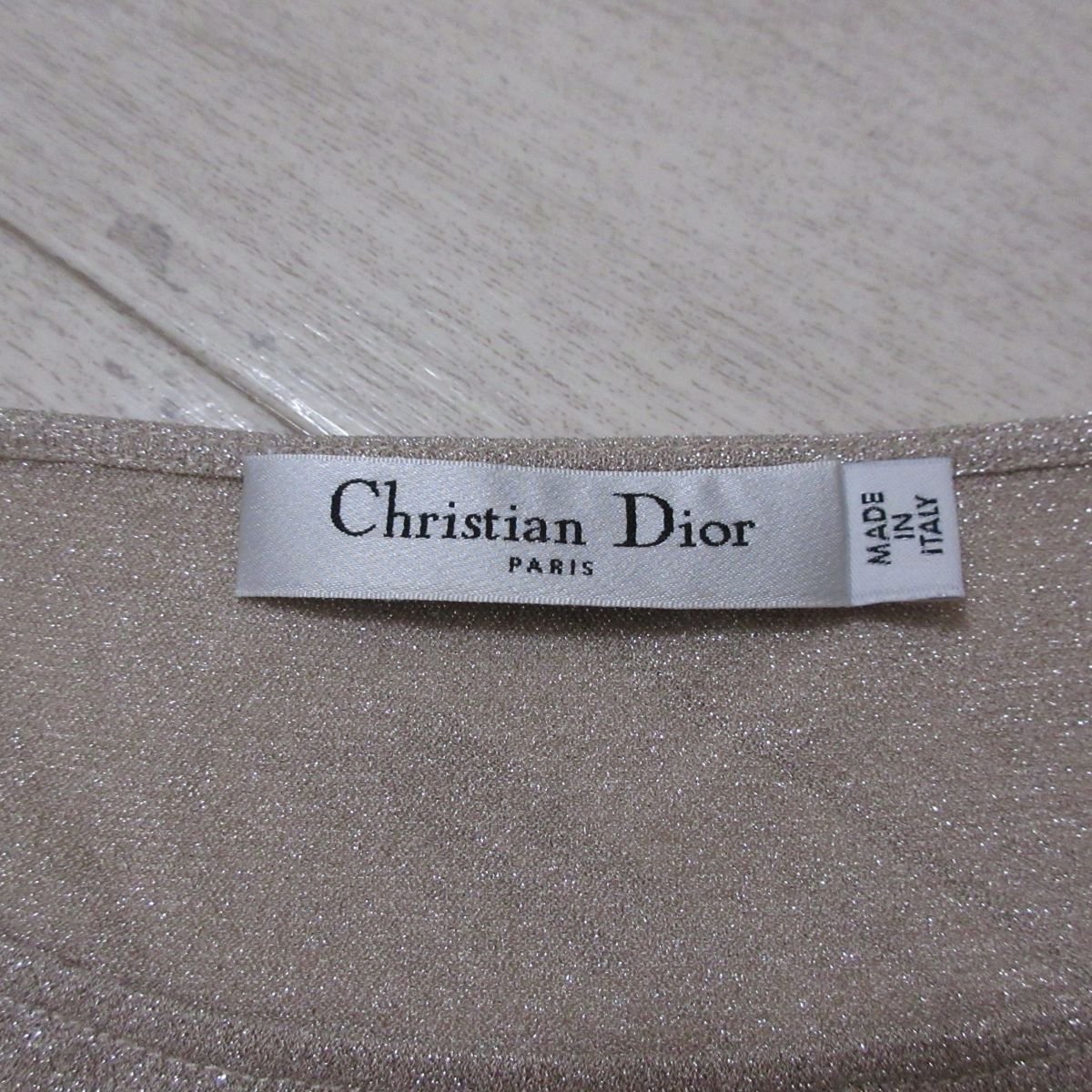 美品 00SS Christian Dior クリスチャンディオール ガリアーノ期 ラメ加工 ノースリーブ 膝丈 ワンピース F34 シャンパンゴールド ◆_画像3