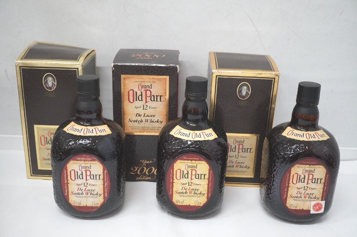 S2-13 未開栓 Grand Old Parr グランド オールド パー 3本 まとめ year 2000 edition スコッチ ウイスキー 12年 43% 1L 1000ml 古酒 箱付_画像1