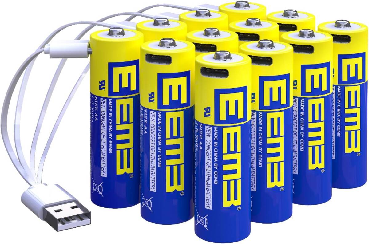 12 EEMB AA電池12パックAA充電可能電池リチウム電池AA USB C型充電ケーブル交換電池1.5 V 2600 mWhフ_画像1