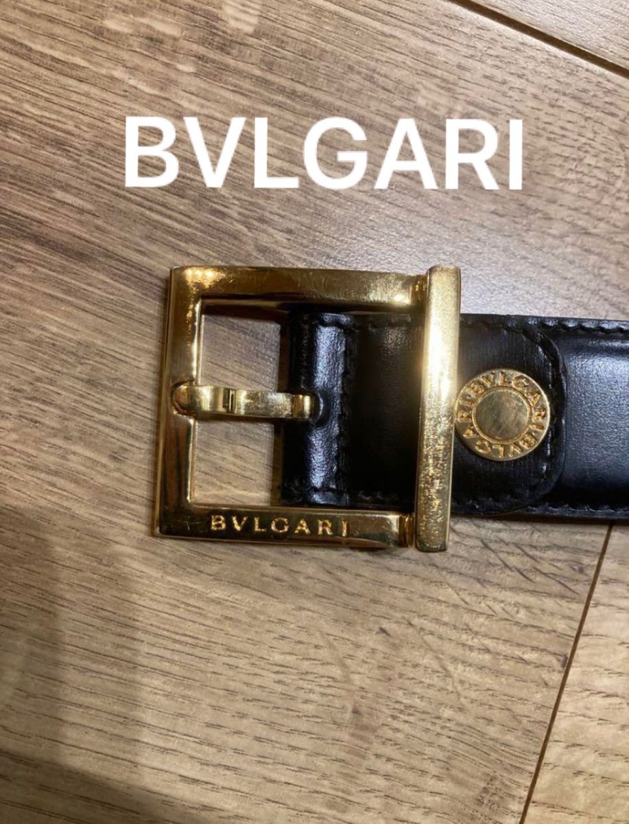 ブルガリ　BVLGARI レザー　ベルト　ゴールド　スクエアバックル