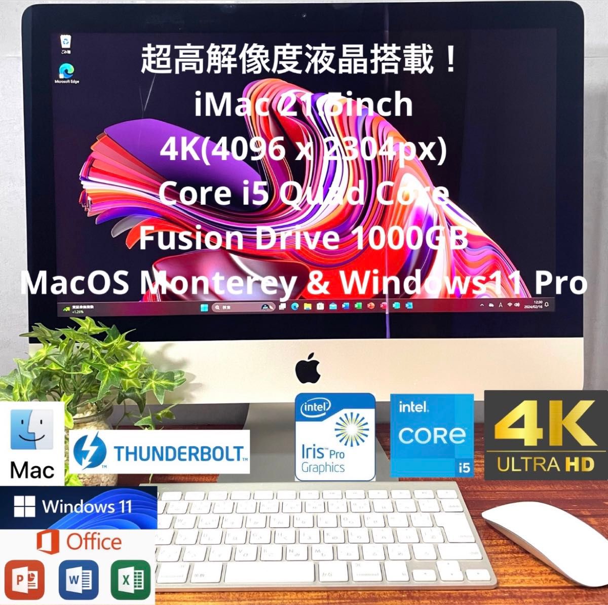 究極4K！iMac 21.5 Core i5 1000GB(SSD+HDD) Mac+Win11