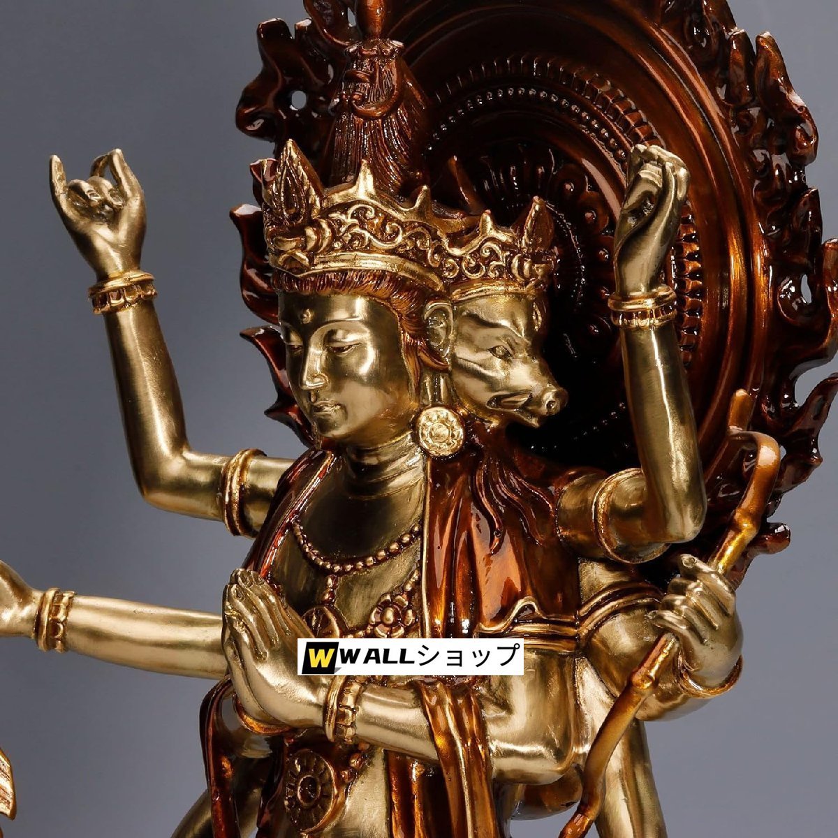 仏像【摩利支天立像】 真鍮製 （総高56cm、幅23cm、奥行き14cm） 守護神 仏像 フィギュア 諸天神 銅器_画像4