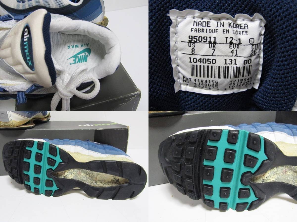 95年製 1995 VTG NIKE AIR MAX 95 ORIGINAL WHITE NEWGREEN BLUE OG 104050-131 US8 ナイキ エアマックス 青グラデ オリジナル ビンテージ_画像6