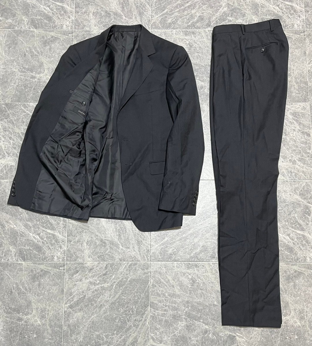 GUCCI グッチ　100%　ウール　2B　シングル　テーラード　スーツ　セットアップ　46サイズ