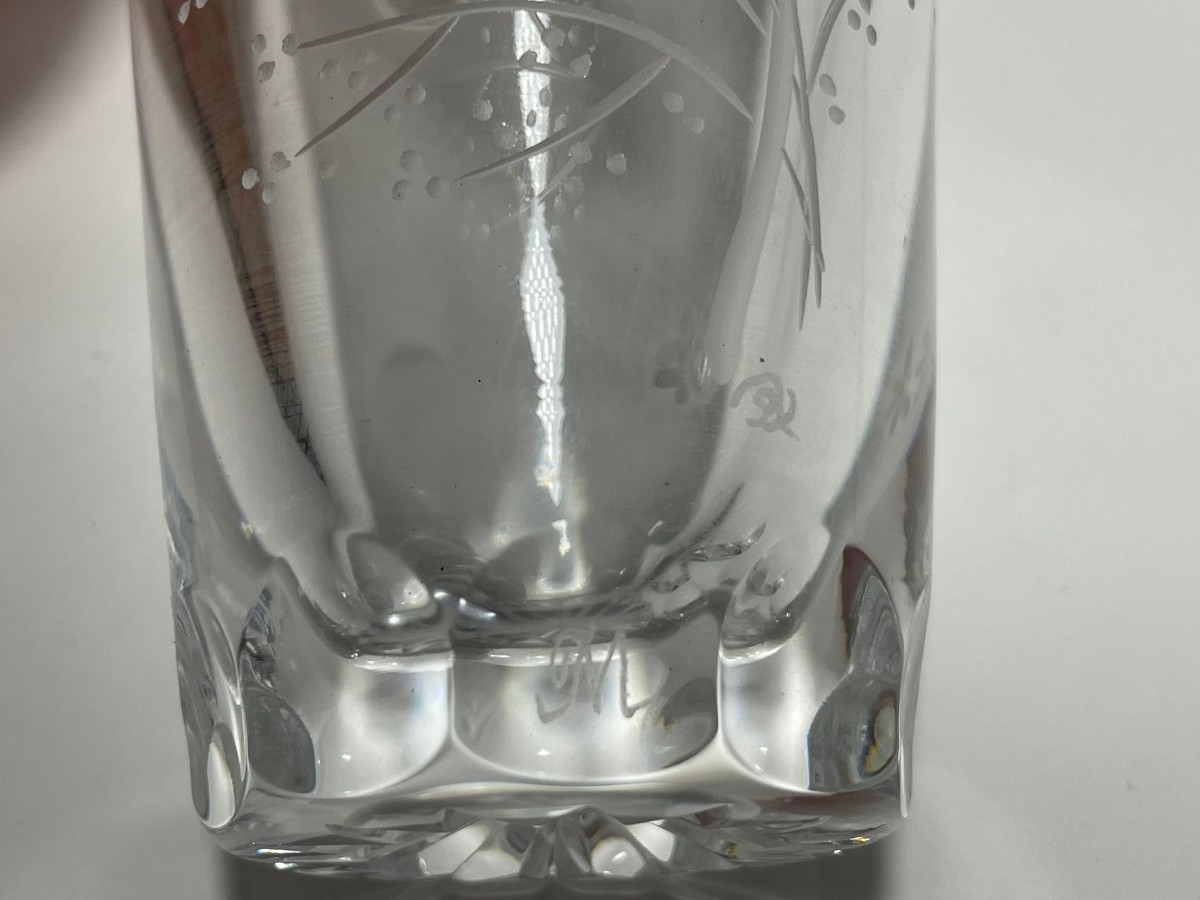 AS551 西洋美術　Meissen マイセン　クリスタル花瓶　向日葵葡萄紋　浮彫花瓶　元箱付　H22cm_画像9