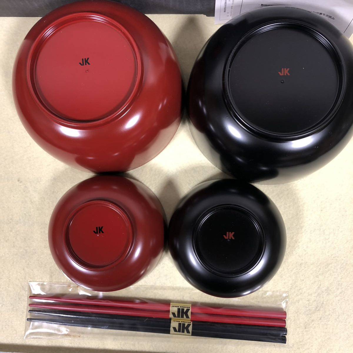 未使用品 コシノジュンコ JK 合成漆器 お椀 小鉢 汁椀 食器 漆器 箸 セット販売 赤 黒 セットの画像7