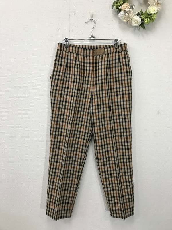 2237　　レディース　【　DAKS　LONDON　日本製　】　チェック　クロップドパンツ　　サイズ：M　　色：ブラウン柄_画像1