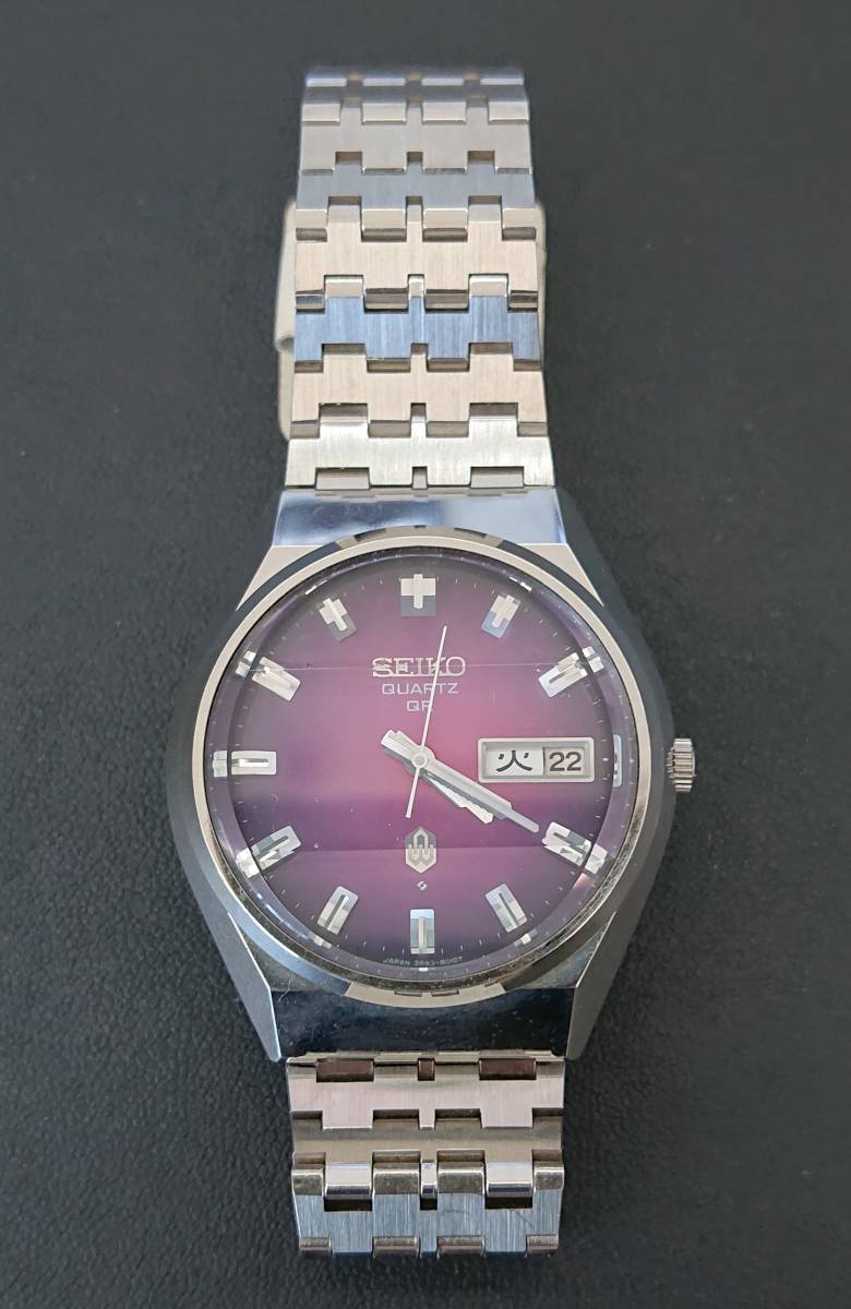 #5326 1円～ SEIKO セイコー QUARTZ クオーツ QR 3862-8010-G 3863-8010-G デイデイト パープル 文字盤 メンズ 腕時計 デッドストック_画像1