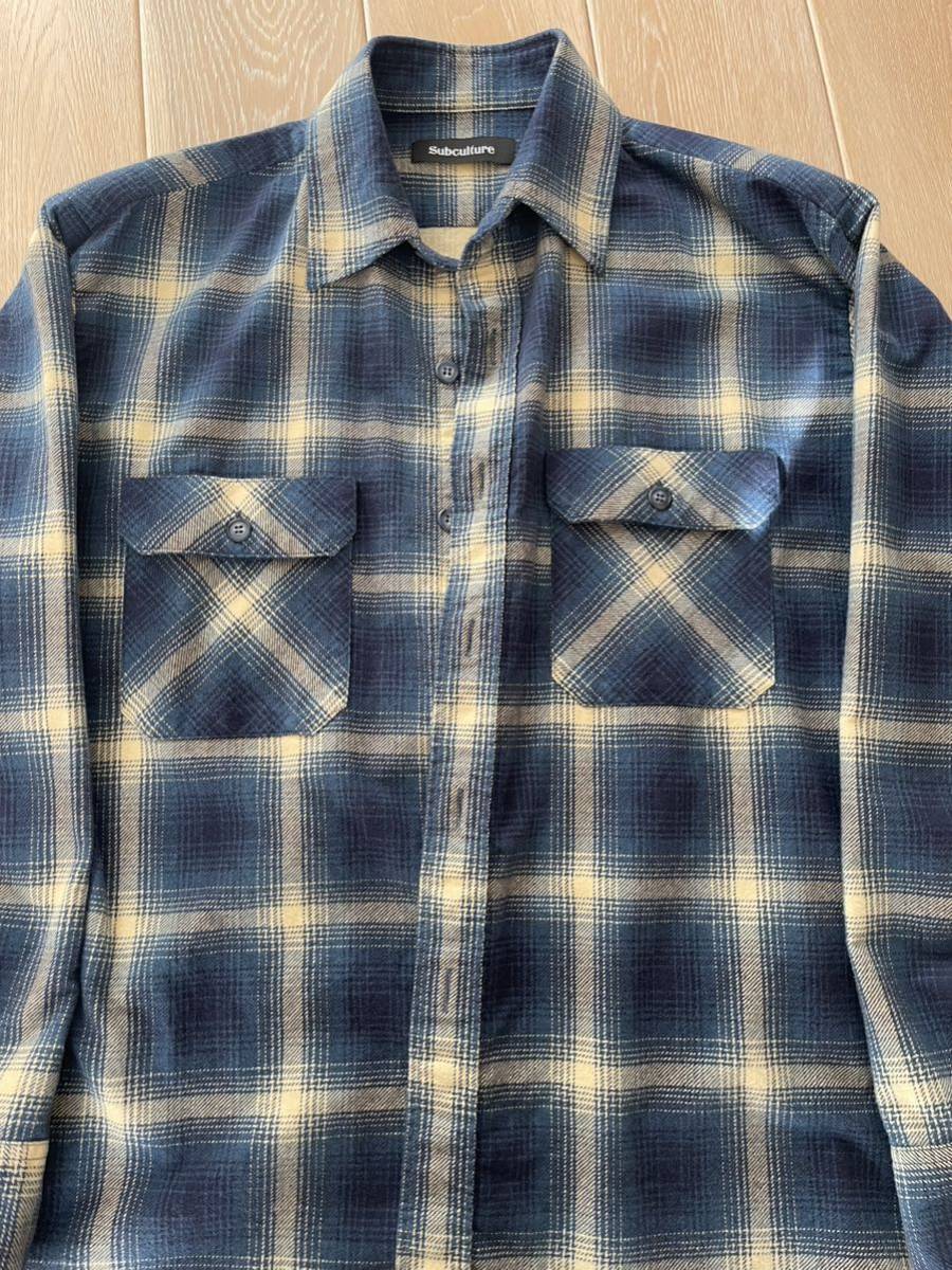 サブカルチャー　subculture OMBRE CHECK SHIRT / BLUE SIZE2 送料無料　中古