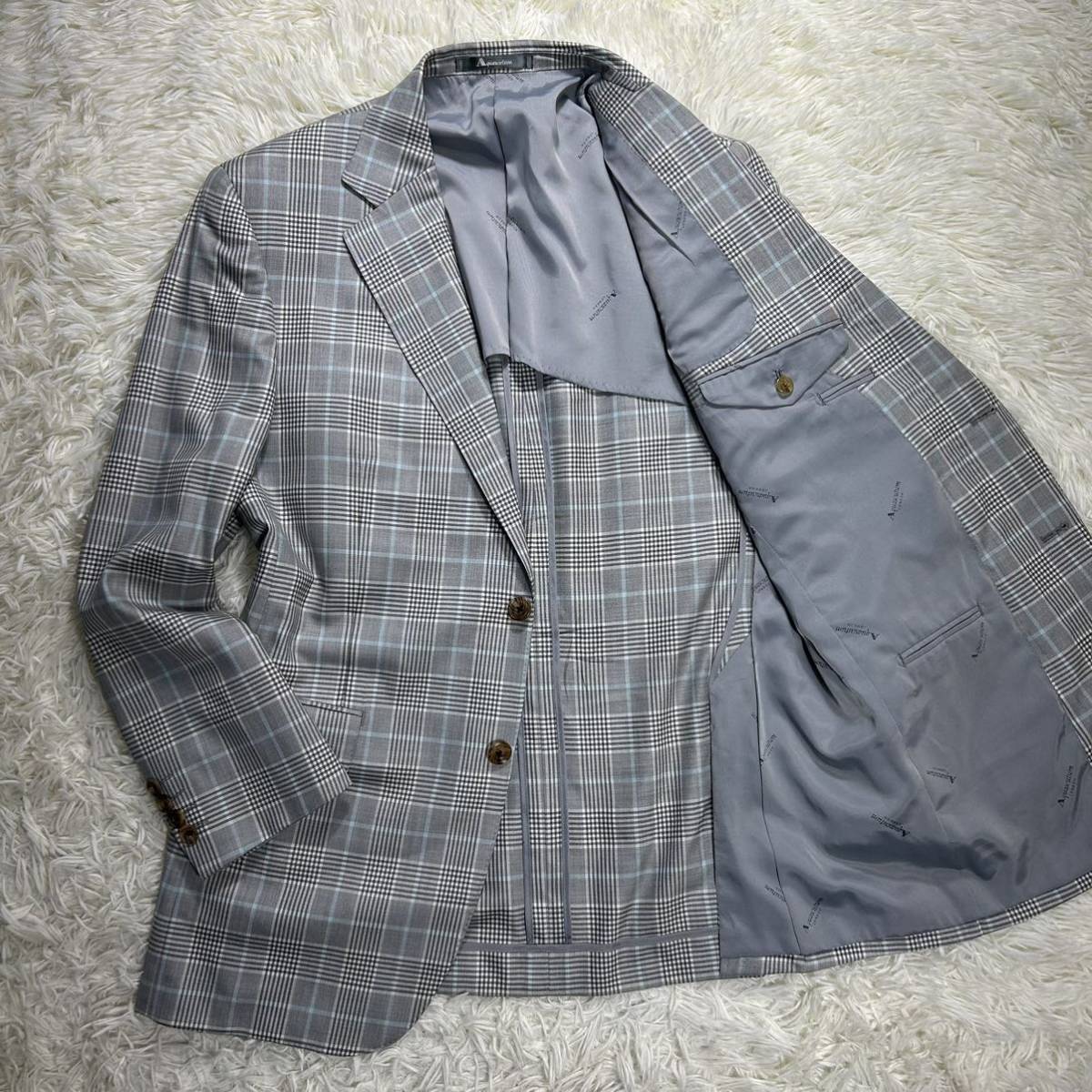 美品　アクアスキュータム【希少Lサイズ　極上シルク】Aquascutum テーラードジャケット　グレー　ライトブルー　背抜き　春夏　メンズ_画像1