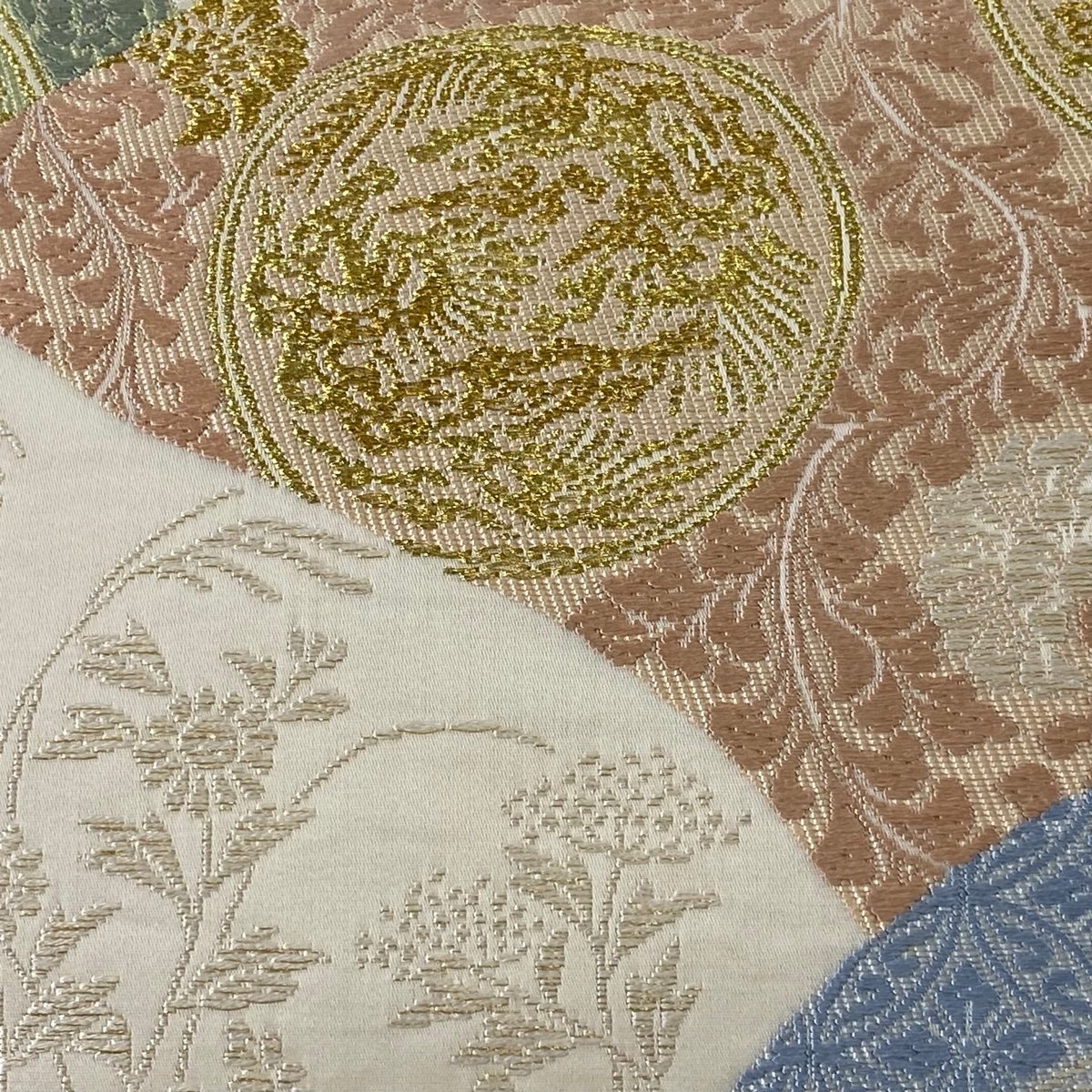 袋帯 美品 名品 落款 足利忠義 丸文 七宝 金銀糸 刺繍 クリーム 六通 正絹 【中古】_バイセル 14117_2