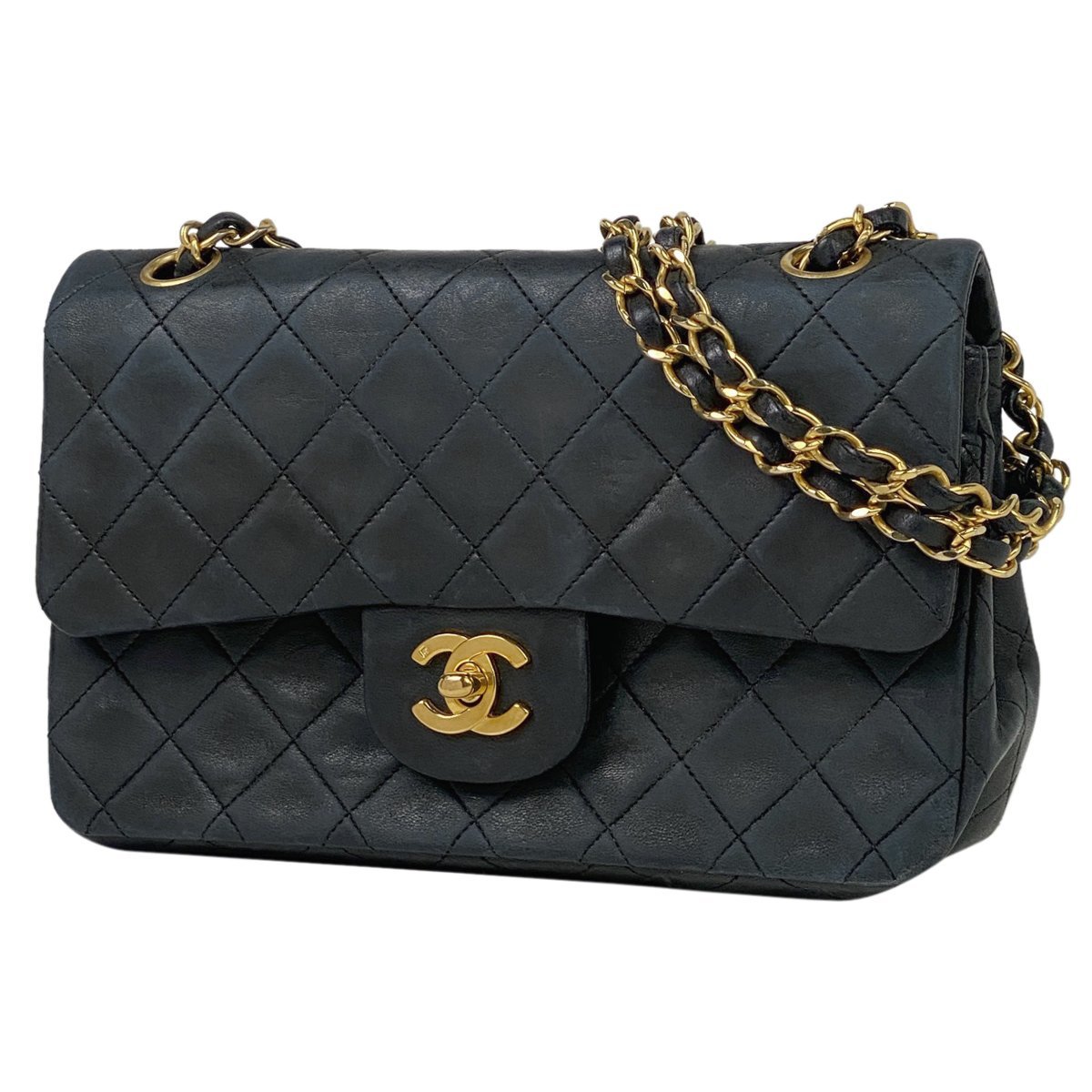 シャネル CHANEL マトラッセ Wフラップ チェーン ショルダーバッグ ココマーク CC ハンドバッグ レザー ブラック A01113 レディース 中古