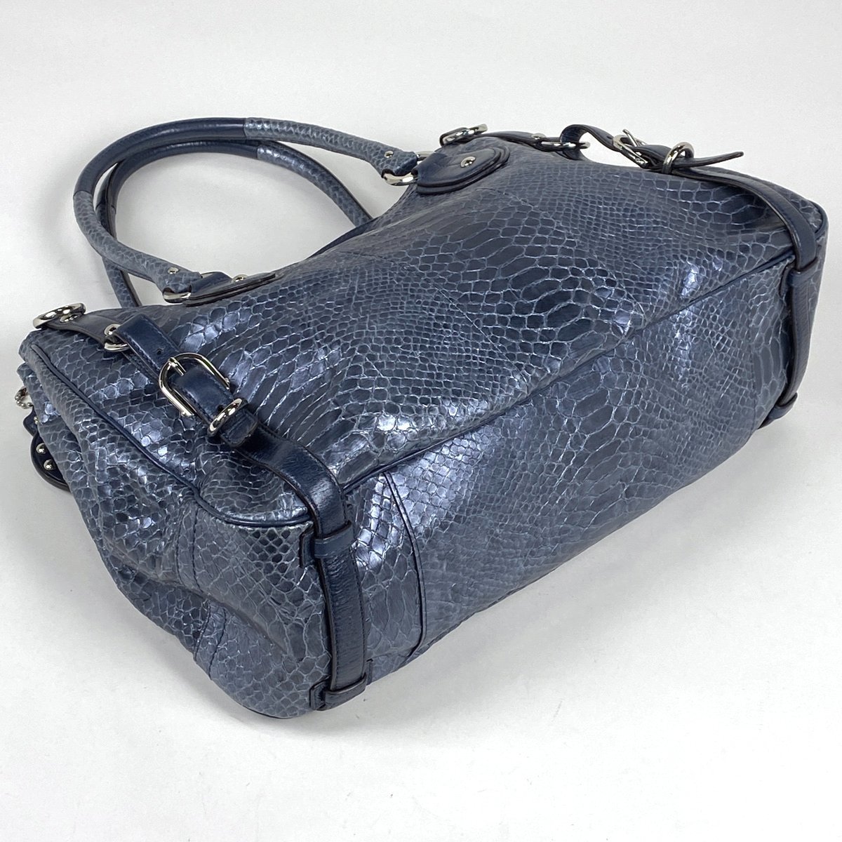  Coach COACH Logo handbag 2WAY shoulder bag python handbag leather metal blue 17551 lady's [ used ]