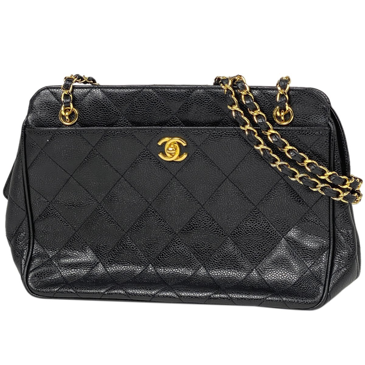 シャネル CHANEL ココマーク チェーン ショルダーバッグ マトラッセ トート ショルダーバッグ キャビアスキン ブラック レディース 中古_バイセル 14172_1