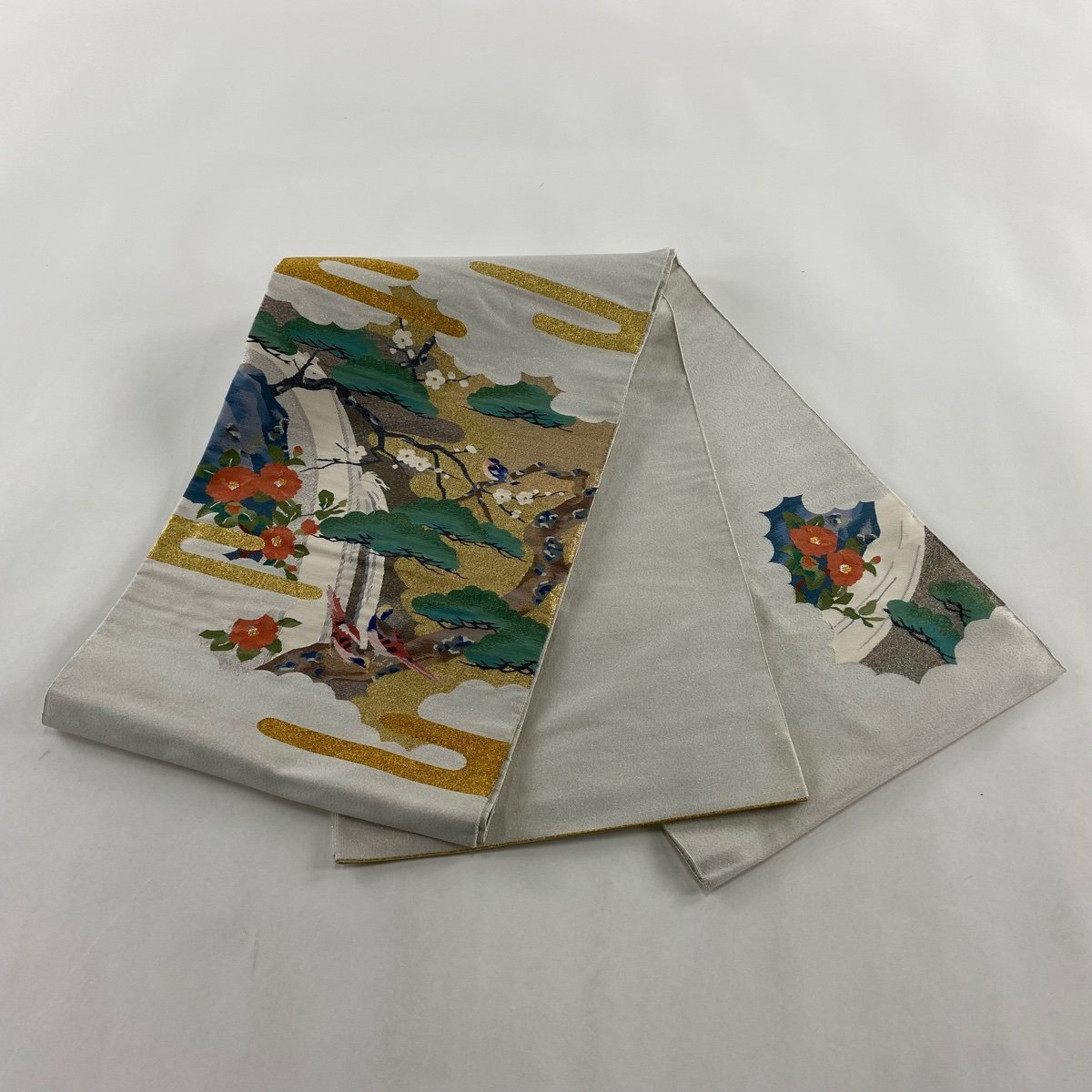 袋帯 美品 秀品 滝 松梅 金糸 白 お太鼓柄 正絹 【中古】_バイセル 14117_6