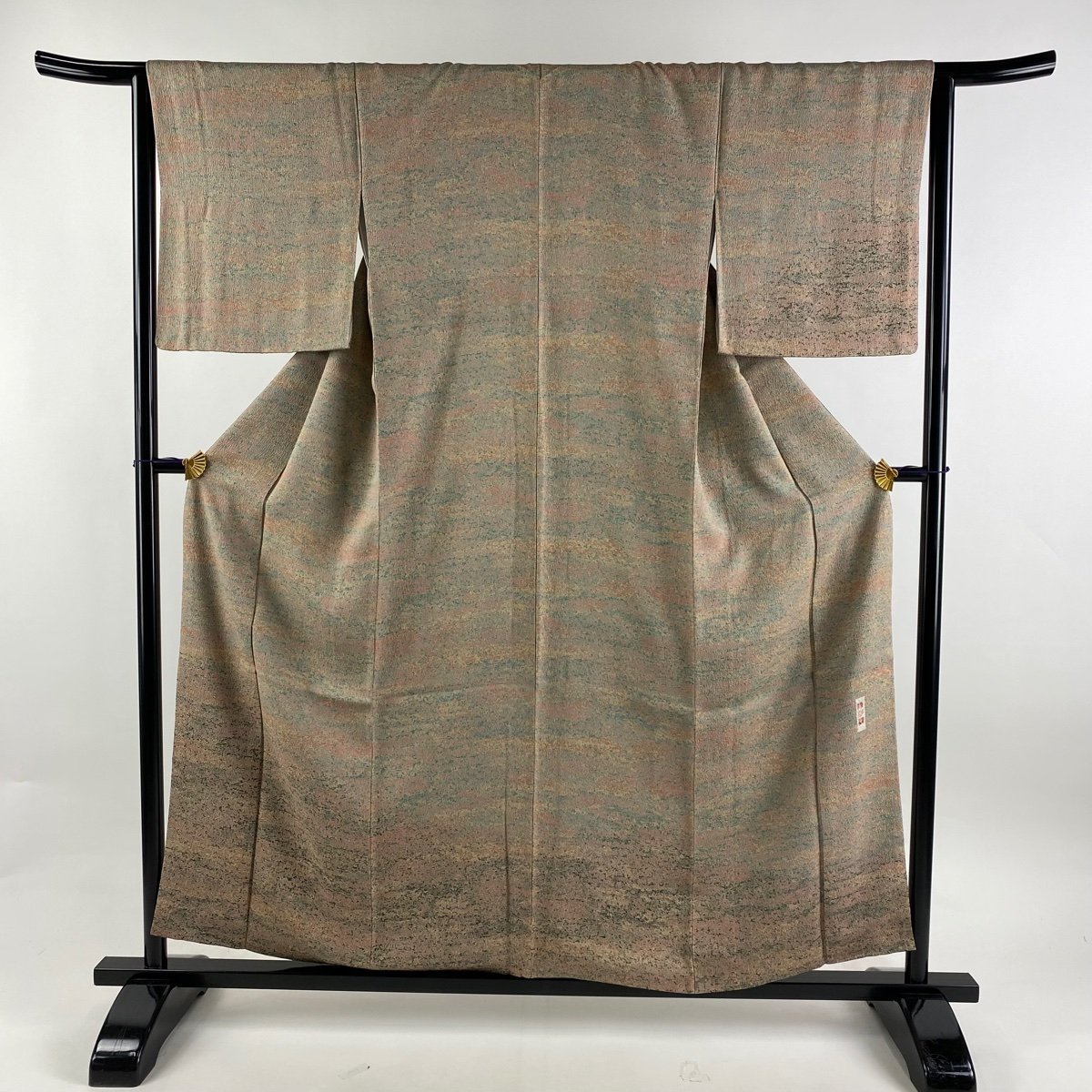 付下げ 身丈155.5cm 裄丈64.5cm M 袷 陶彩染 霞 幾何学模様 薄茶色 正絹 美品 名品 【中古】