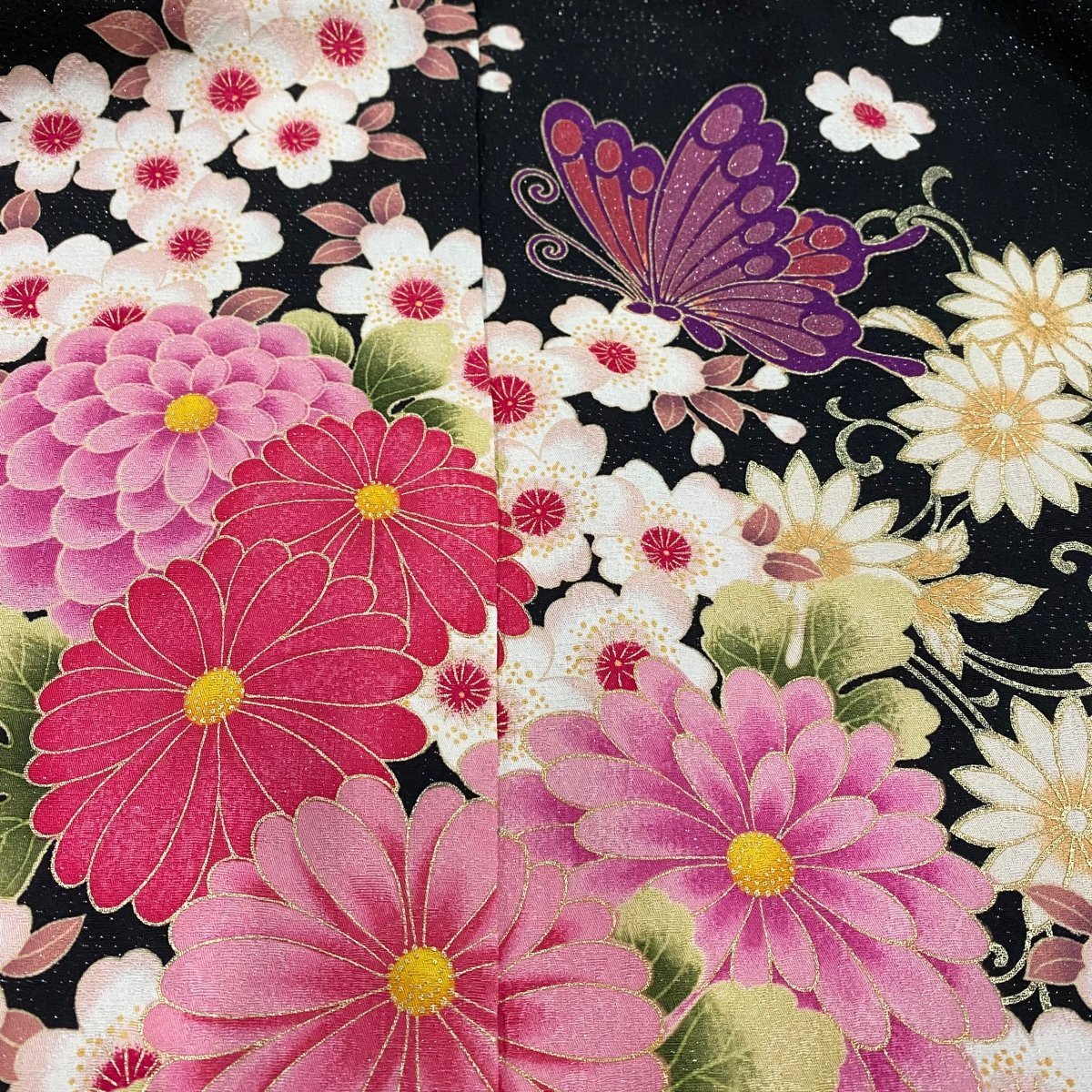  long-sleeved kimono length 177cm sleeve length 69cm simplified Kirakira temporary . feather JUN AMI MISAKO.. equipped . flower butterfly silver through . lame black silk beautiful name of product goods 