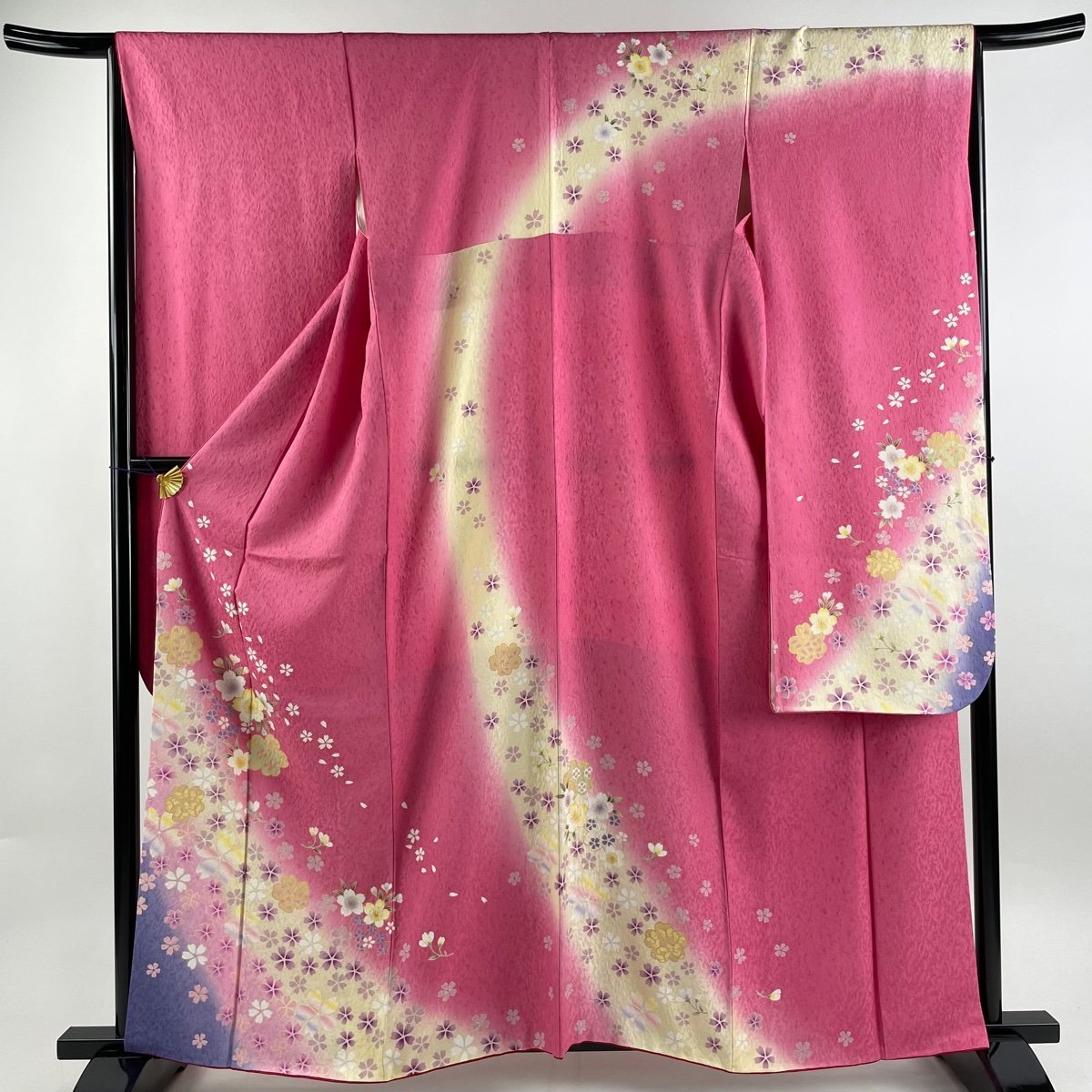 振袖 身丈162cm 裄丈65.5cm M 袷 桜 霞 金彩 ぼかし ピンク 正絹 美品 名品 【中古】