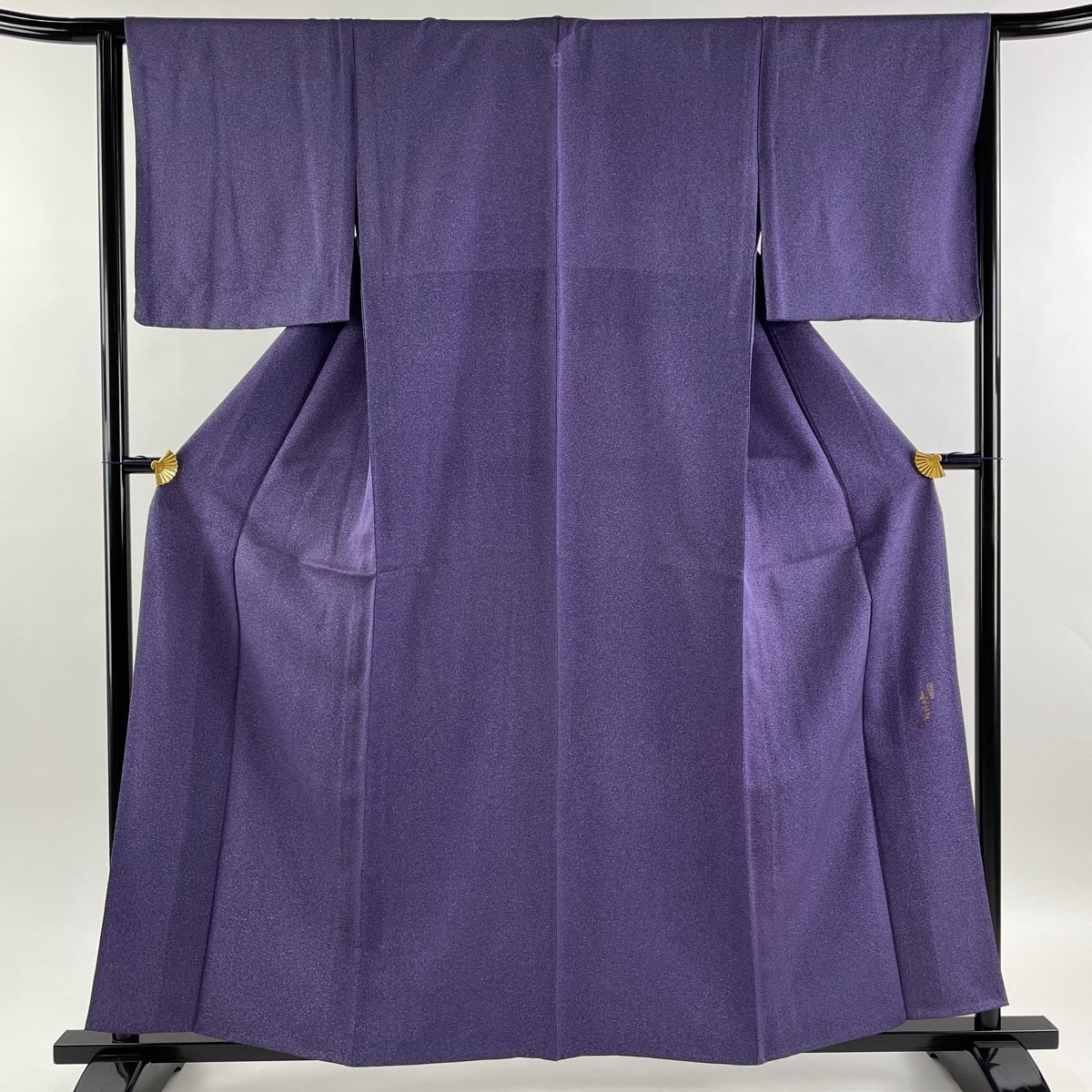 小紋 身丈159.5cm 裄丈64.5cm M 単衣 落款 幾何学模様 紫 正絹 美品 秀品 一つ紋 【中古】