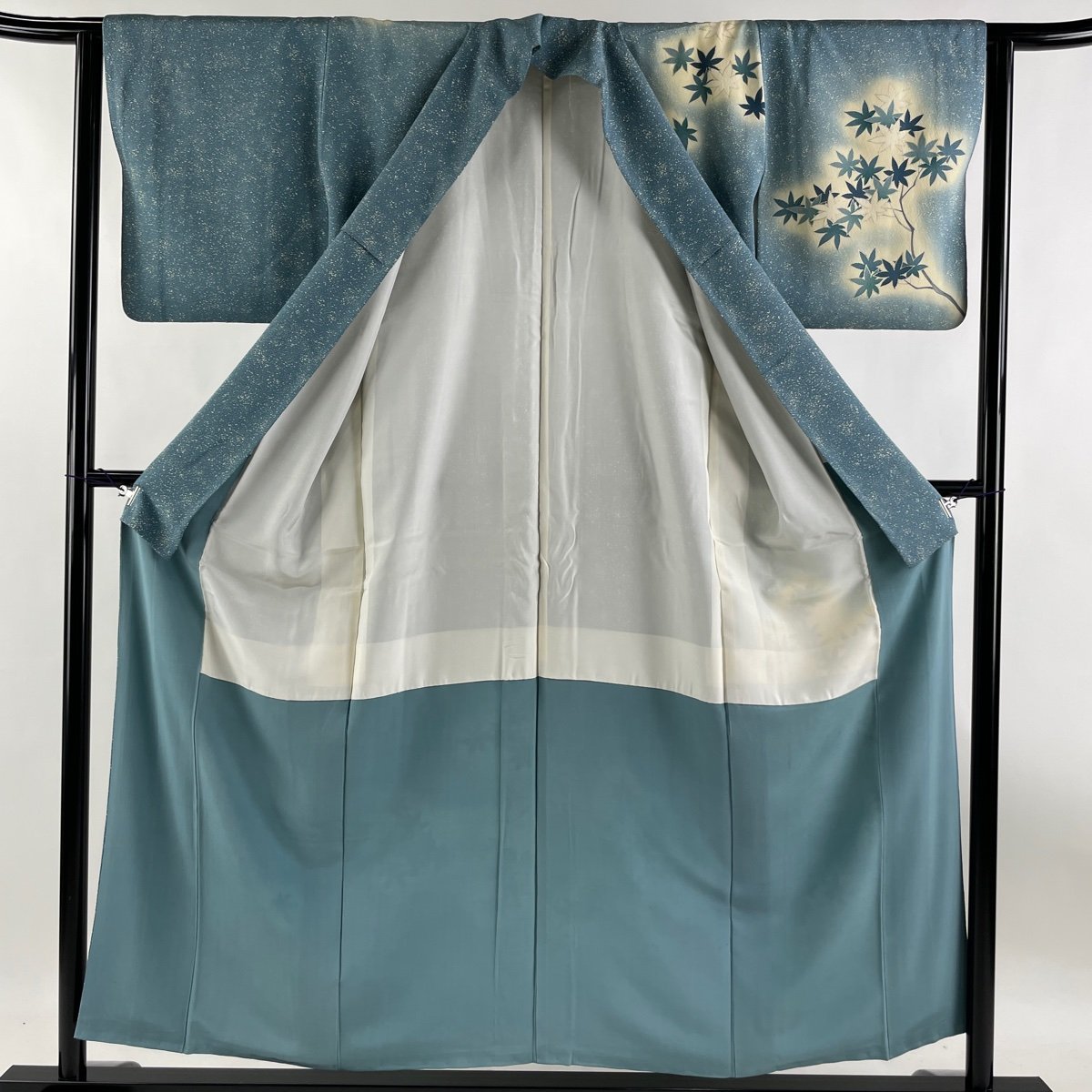 tsukesage length 154.5cm sleeve length 62.5cm S. branch leaf gold paint bokashi blue grey silk preeminence goods [ used ]