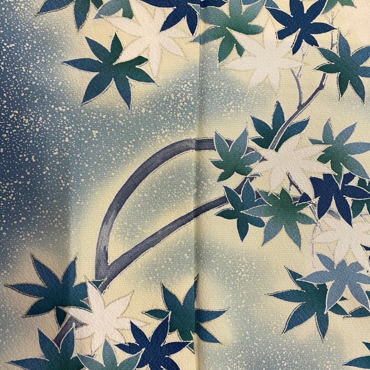  tsukesage length 154.5cm sleeve length 62.5cm S. branch leaf gold paint bokashi blue grey silk preeminence goods [ used ]