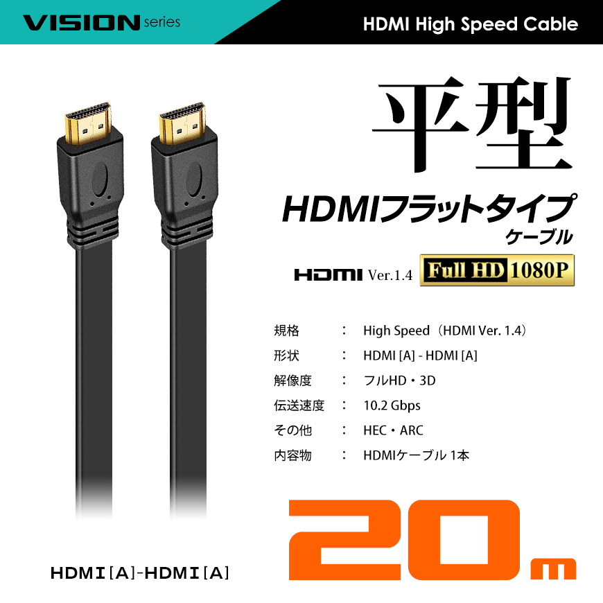 HDMIケーブル フラット 20m 薄型 平型 Ver1.4 FullHD 3D フルハイビジョン ネコポス＊ 送料無料_画像5
