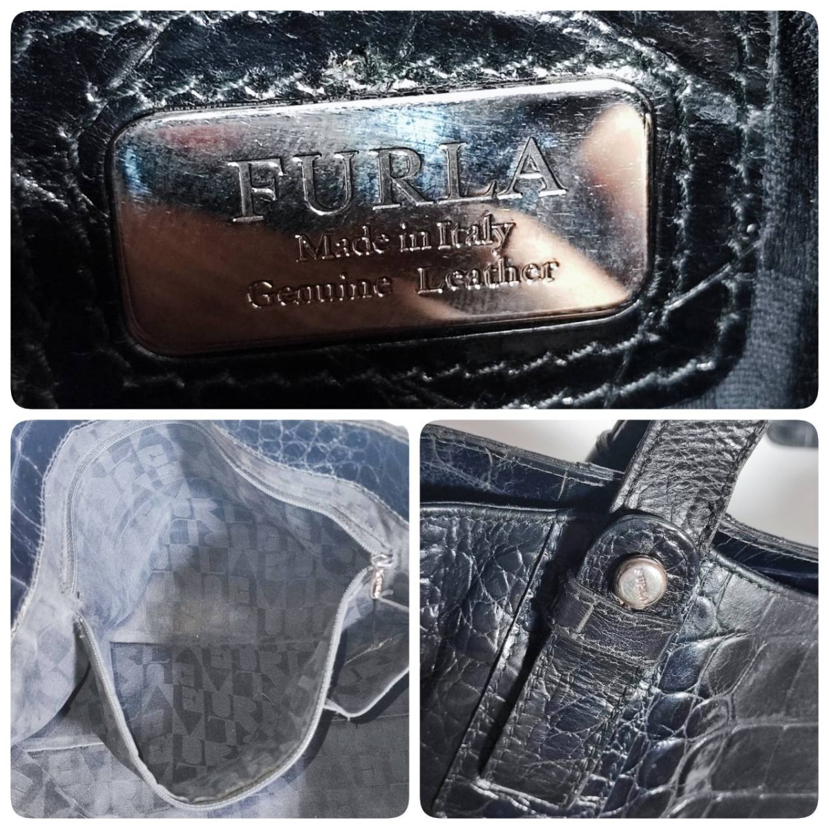 美品 フルラ FURLA トートバッグ クロコ 本革 レザー ブラック 黒 ビジネスバッグ ブリーフケース メンズ 大容量 仕事 A4可 肩掛け可 高級_画像10