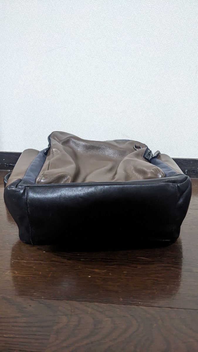 希少 高級 本革 コーチ COACH レザーバッグ レザーリュック ネイビー ブラウン NAVY BROWN Leather Bag JUNK